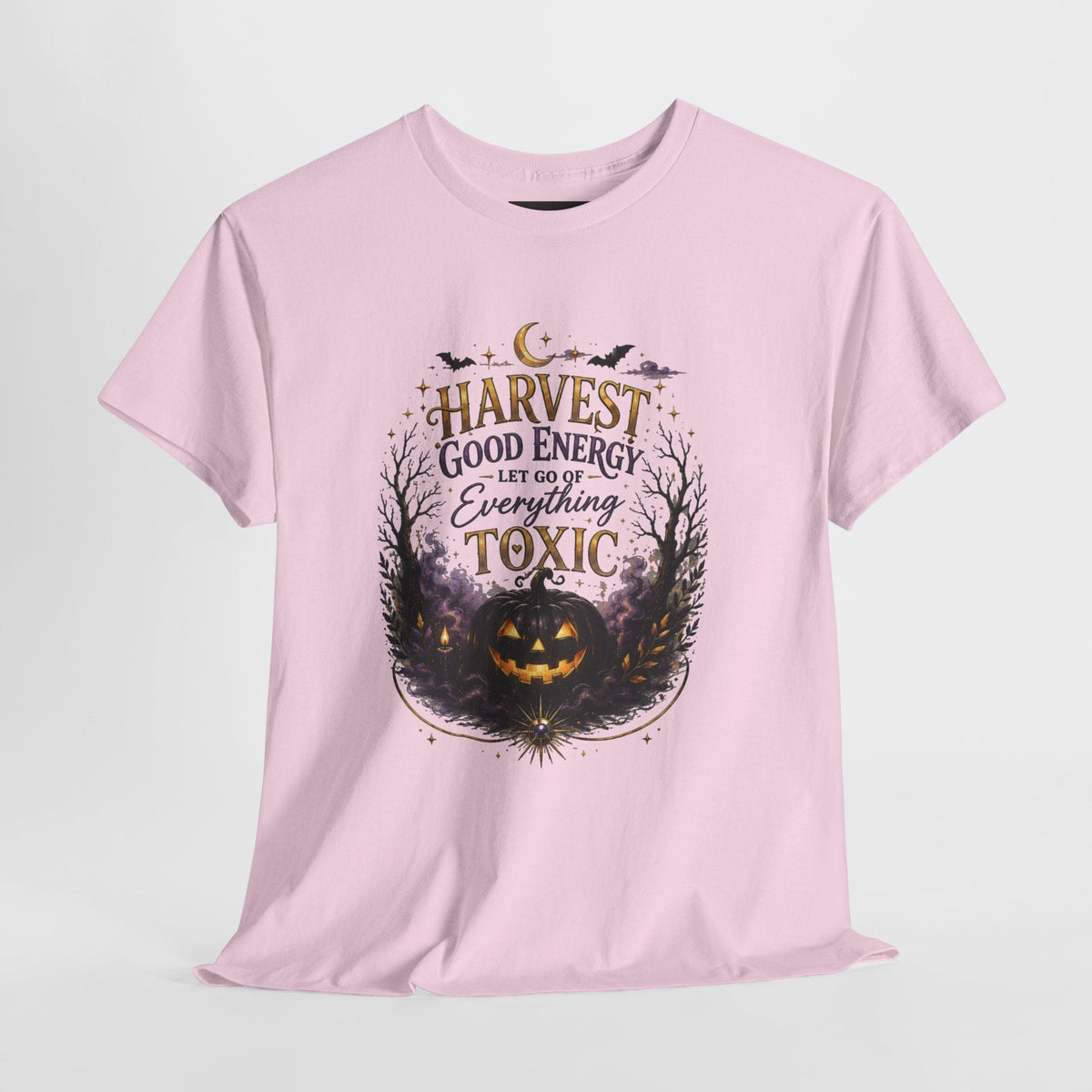 Halloween T‑Shirt — " Pumpkin Harvest Good Energy, Let Go of Everything Toxic" - AURA BY RS ®