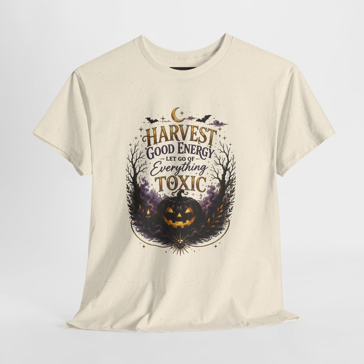 Halloween T‑Shirt — " Pumpkin Harvest Good Energy, Let Go of Everything Toxic" - AURA BY RS ®