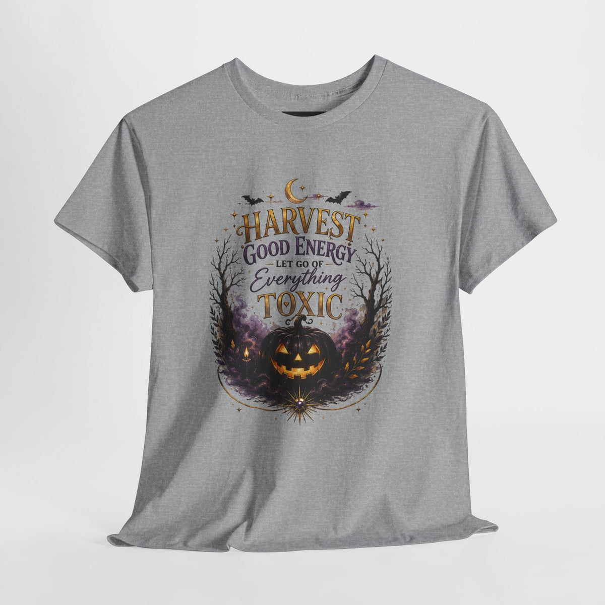 Halloween T‑Shirt — " Pumpkin Harvest Good Energy, Let Go of Everything Toxic" - AURA BY RS ®