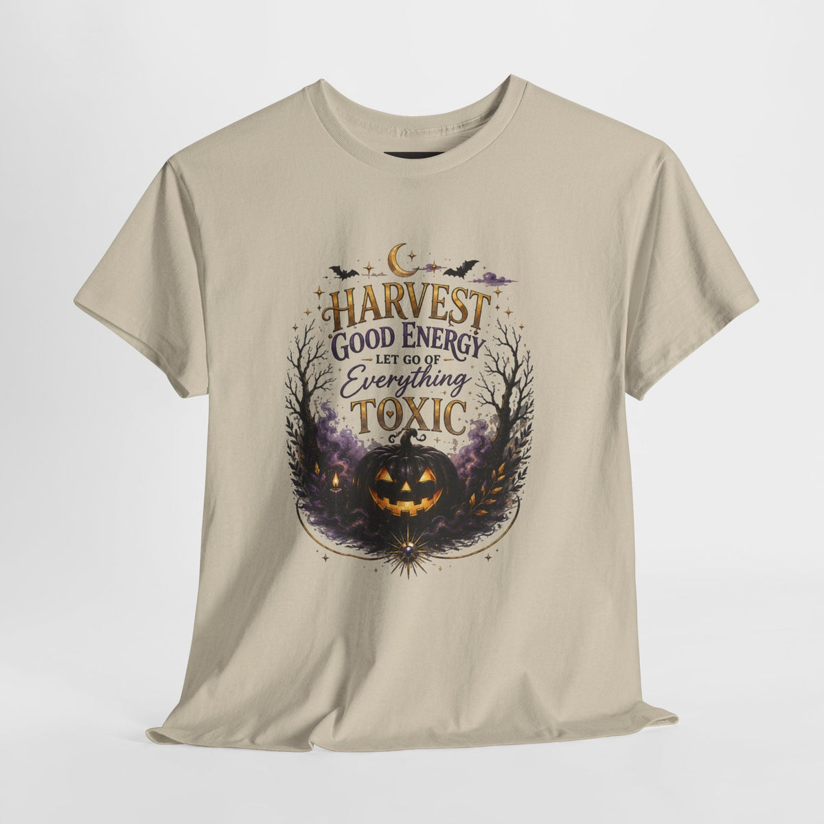 Halloween T‑Shirt — " Pumpkin Harvest Good Energy, Let Go of Everything Toxic" - AURA BY RS ®