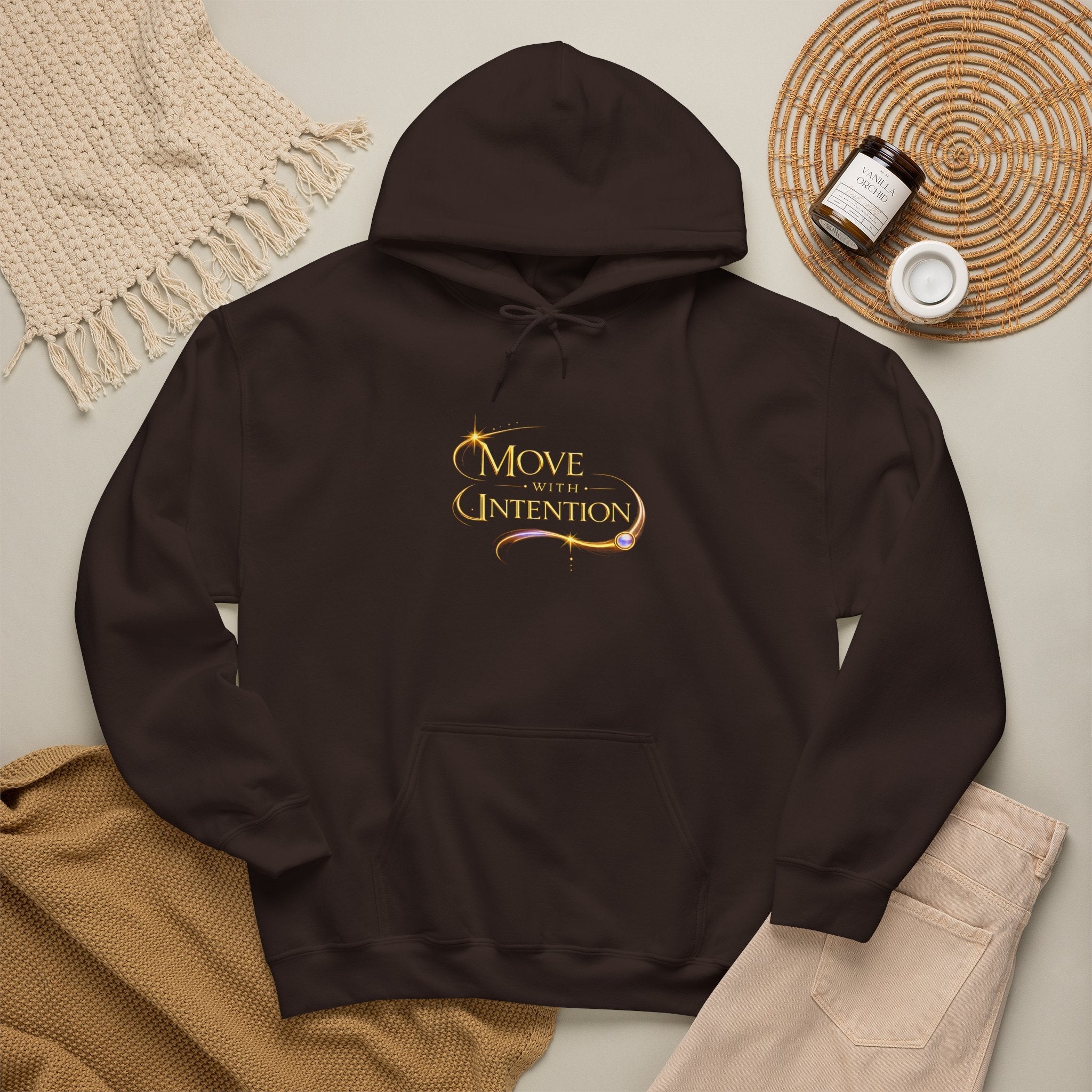 Hoodie - "Move with Intention" Inspirational Graphic Hooded Sweatshirt - AURA BY RS ®