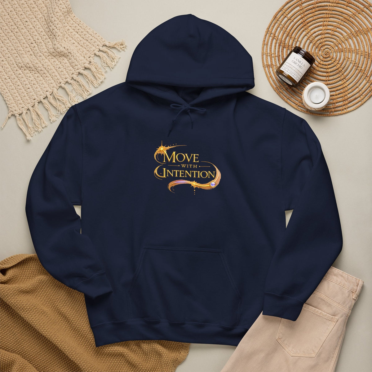 Hoodie - "Move with Intention" Inspirational Graphic Hooded Sweatshirt - AURA BY RS ®