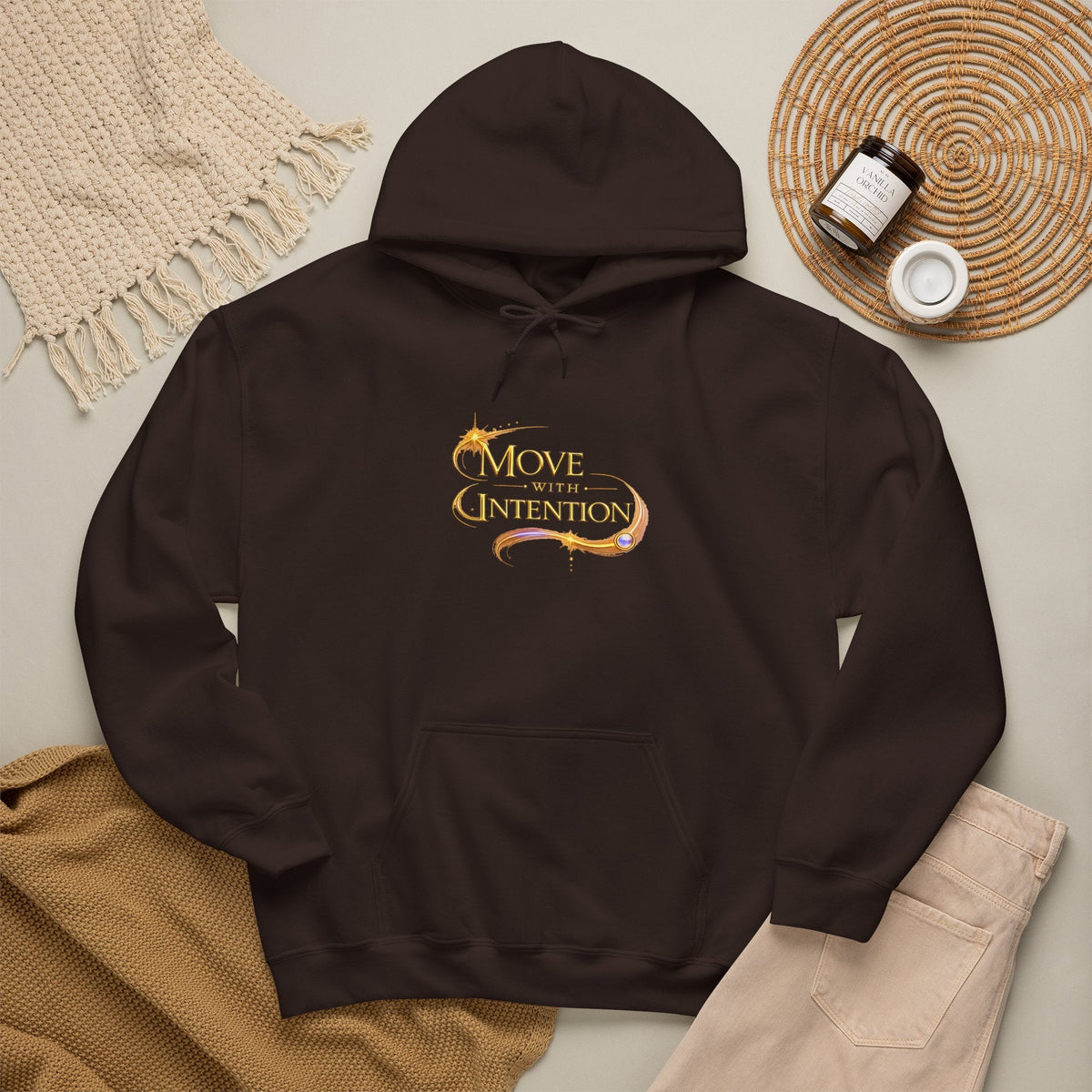 Hoodie - "Move with Intention" Inspirational Graphic Hooded Sweatshirt - AURA BY RS ®