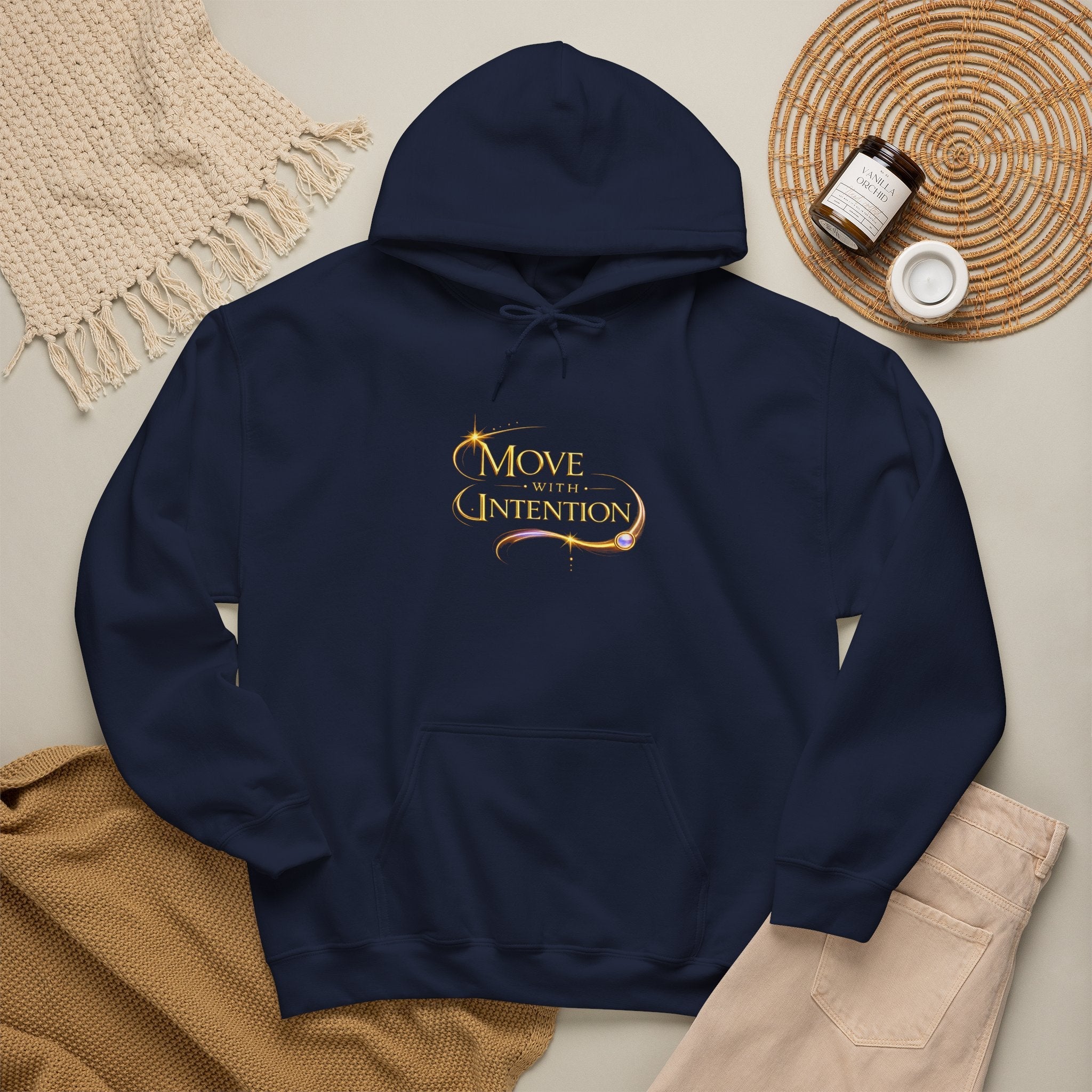Hoodie - "Move with Intention" Inspirational Graphic Hooded Sweatshirt - AURA BY RS ®