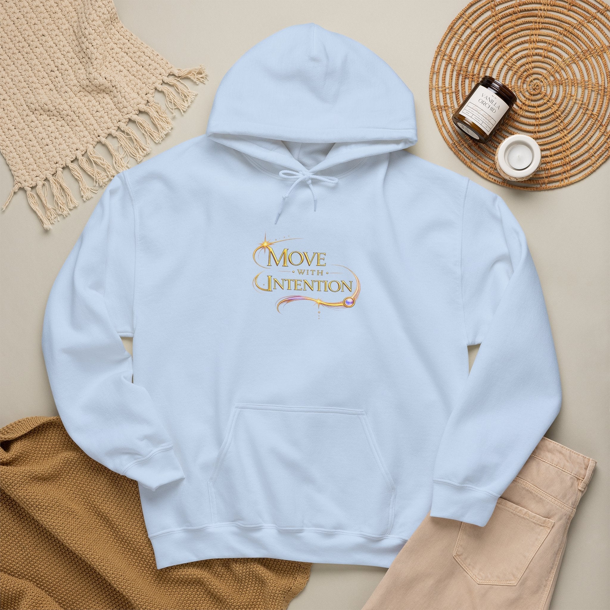 Hoodie - "Move with Intention" Inspirational Graphic Hooded Sweatshirt - AURA BY RS ®