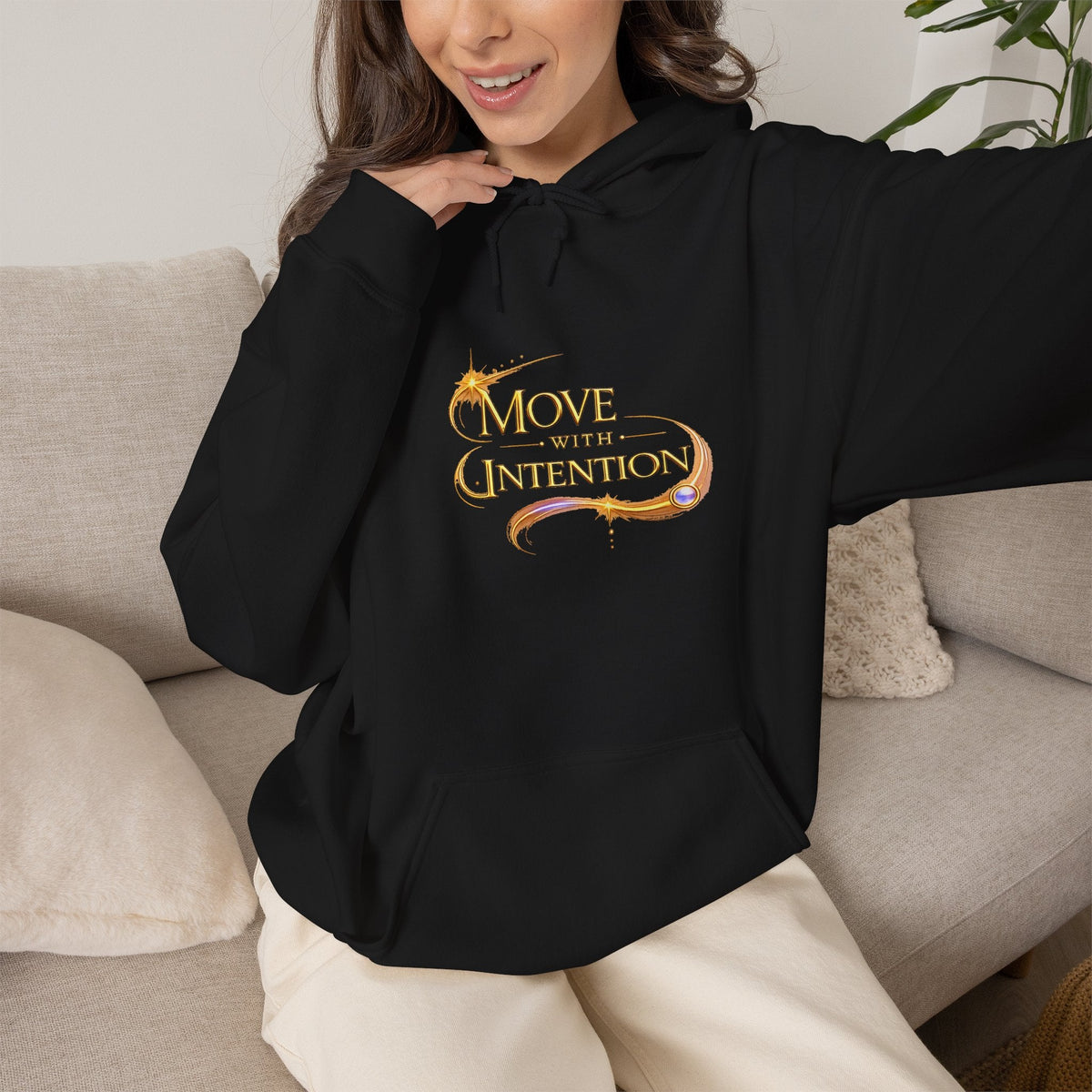 Hoodie - "Move with Intention" Inspirational Graphic Hooded Sweatshirt - AURA BY RS ®