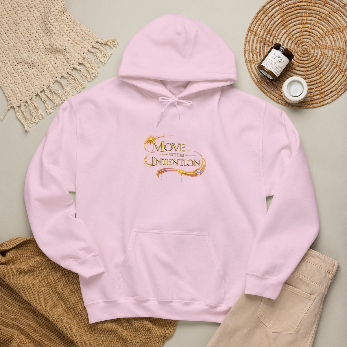 Hoodie - "Move with Intention" Inspirational Graphic Hooded Sweatshirt - AURA BY RS ®