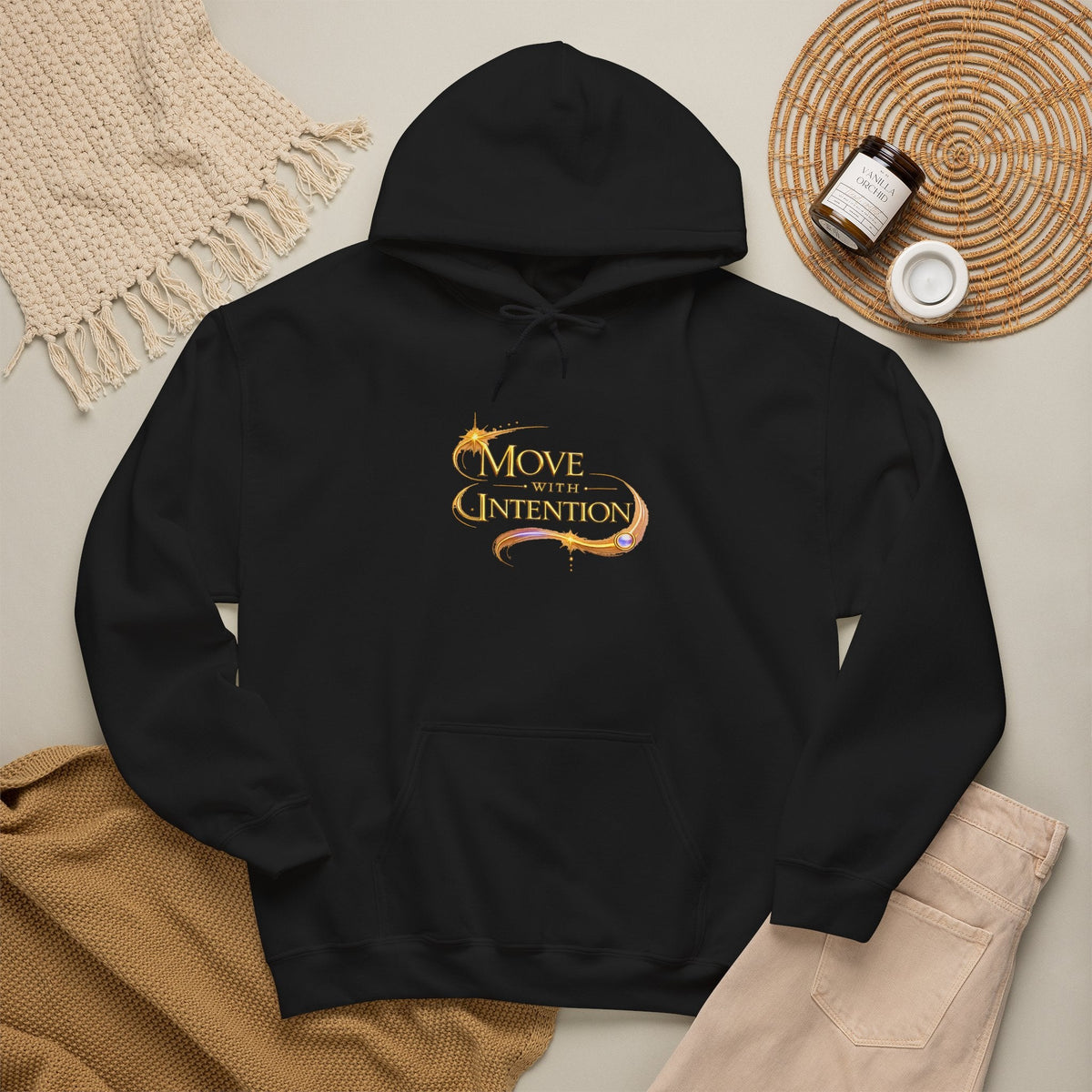 Hoodie - "Move with Intention" Inspirational Graphic Hooded Sweatshirt - AURA BY RS ®