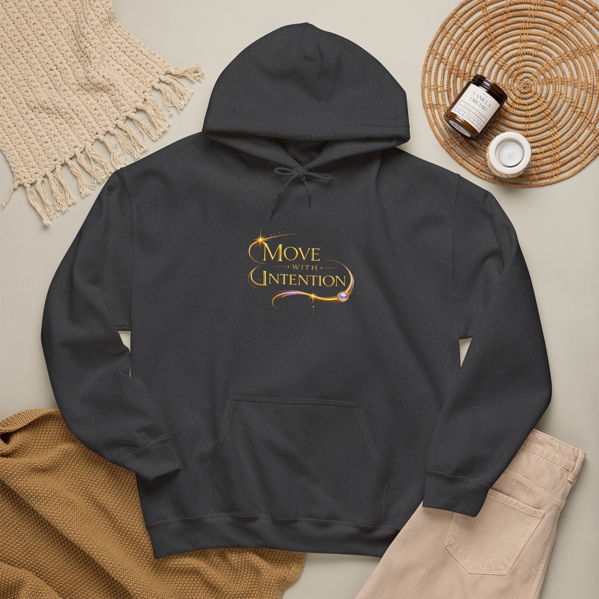Hoodie - "Move with Intention" Inspirational Graphic Hooded Sweatshirt - AURA BY RS ®