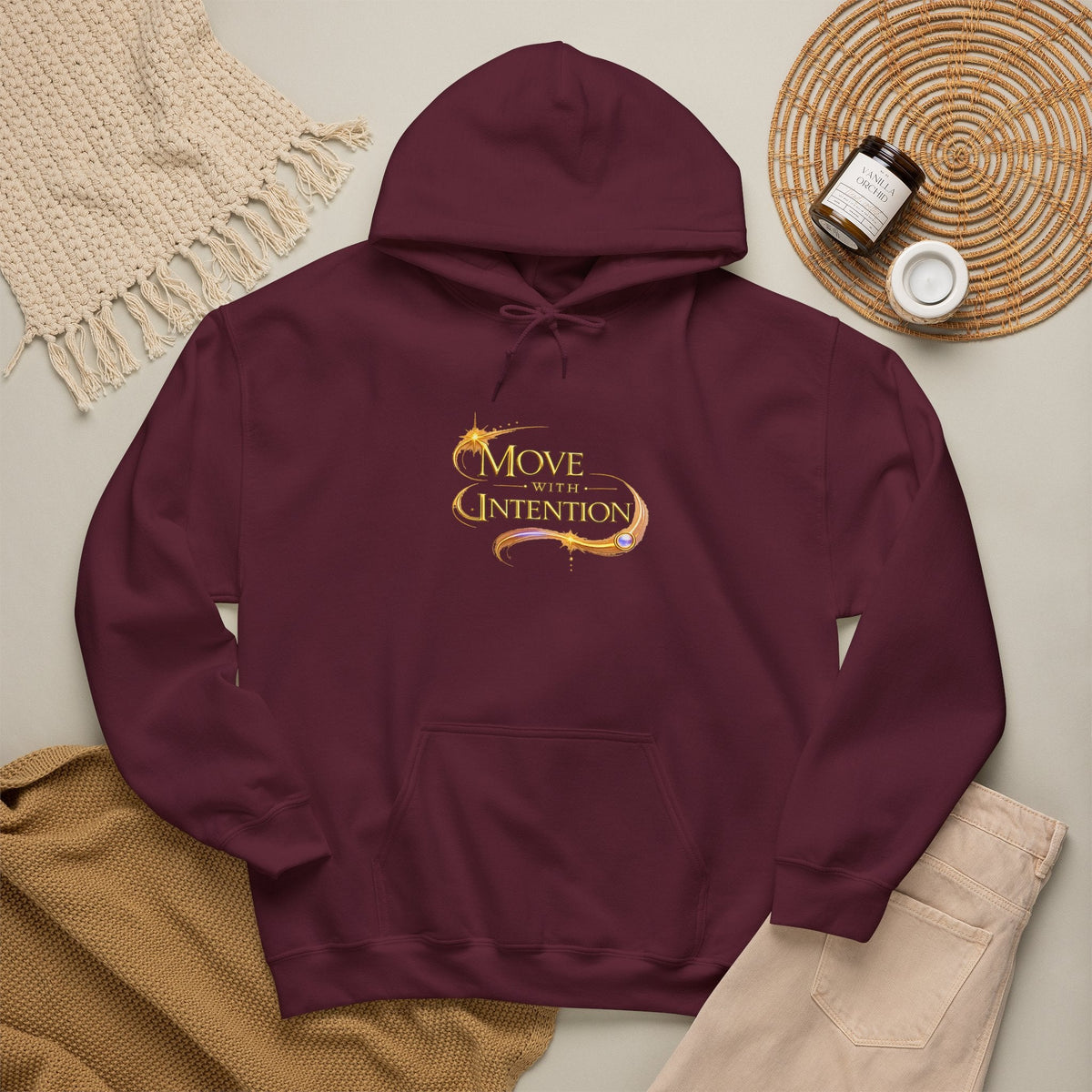 Hoodie - "Move with Intention" Inspirational Graphic Hooded Sweatshirt - AURA BY RS ®