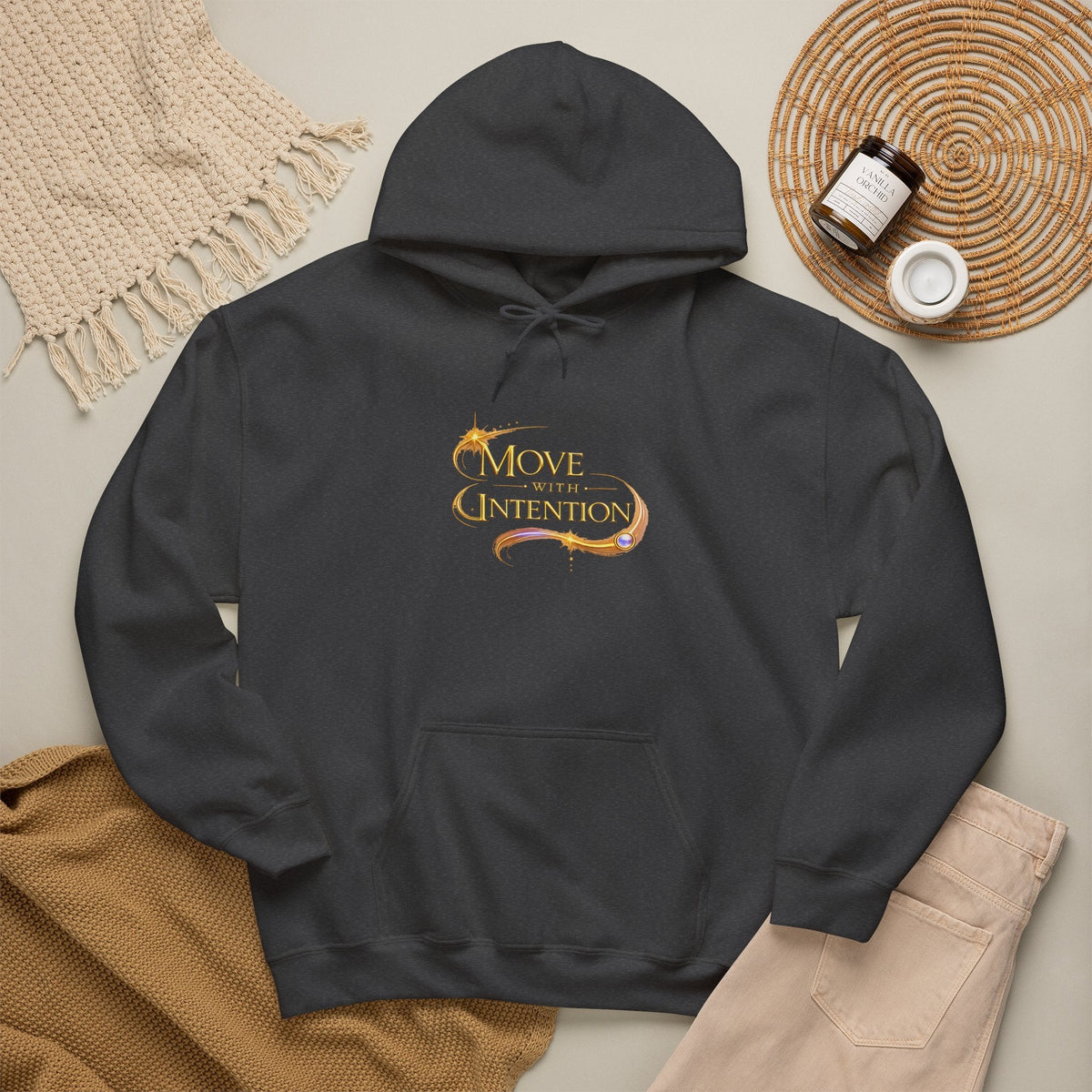 Hoodie - "Move with Intention" Inspirational Graphic Hooded Sweatshirt - AURA BY RS ®