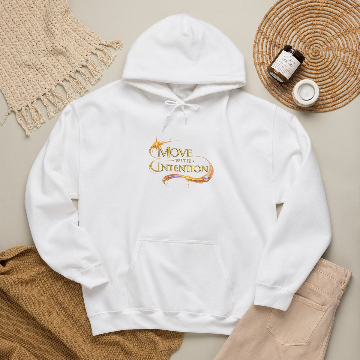 Hoodie - "Move with Intention" Inspirational Graphic Hooded Sweatshirt - AURA BY RS ®