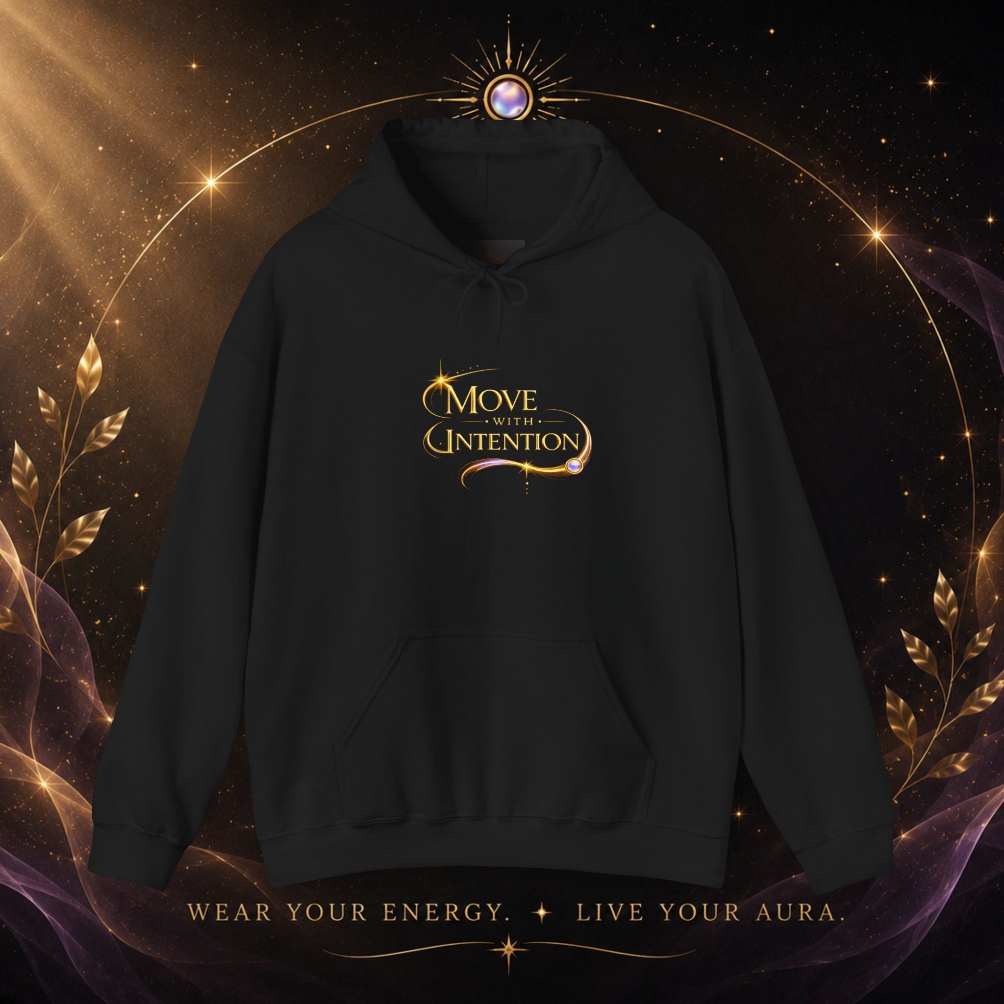 Hoodie - "Move with Intention" Inspirational Graphic Hooded Sweatshirt - AURA BY RS ®