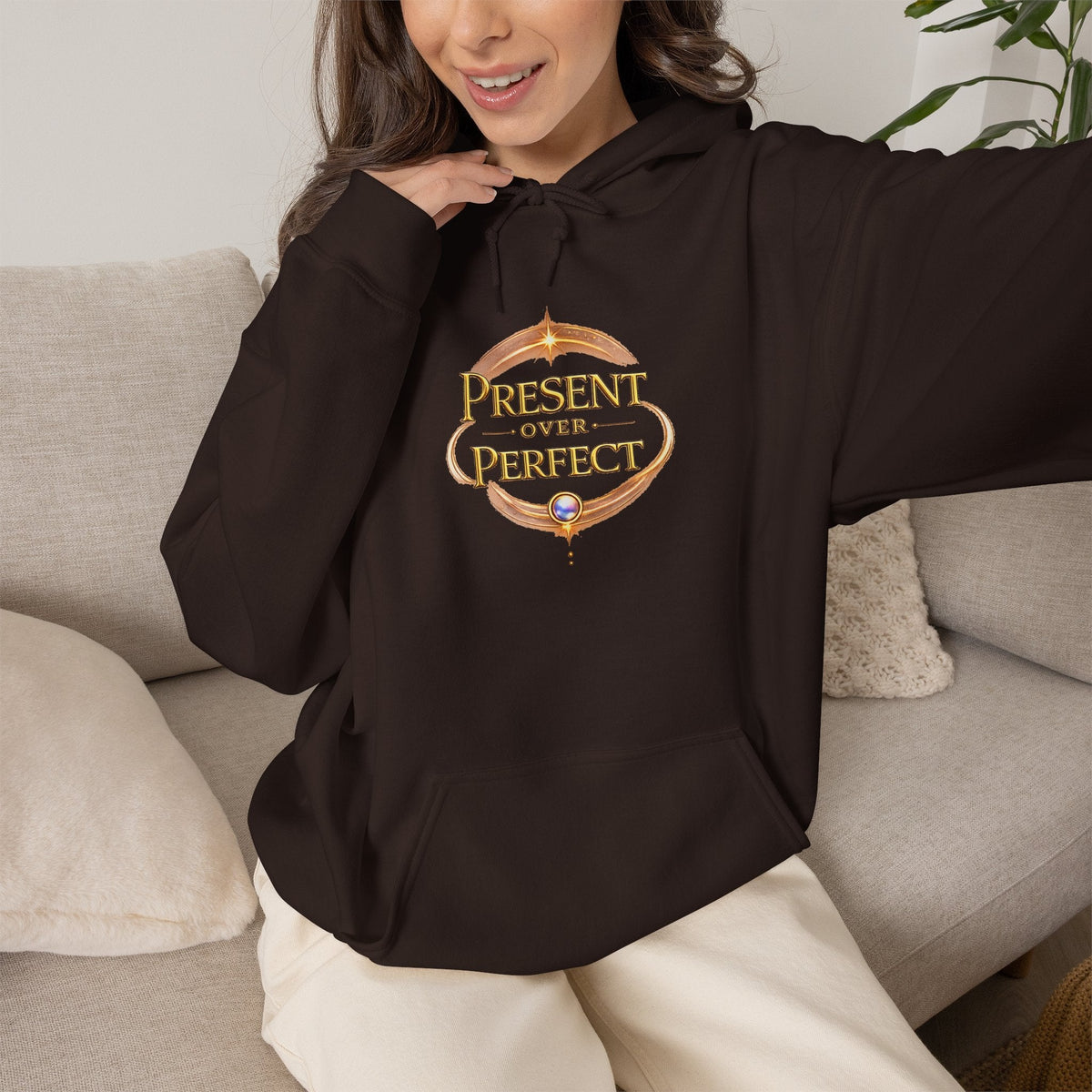 Present Over Perfect Hoodie — Inspirational Christian Faith Sweatshirt - AURA BY RS ®