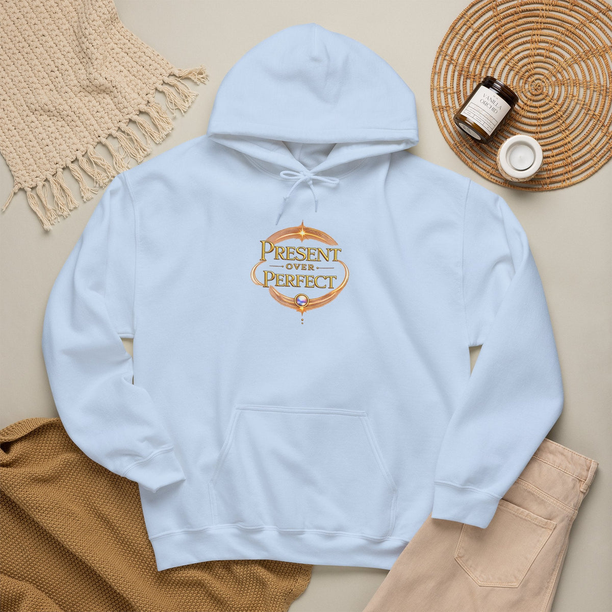 Present Over Perfect Hoodie — Inspirational Christian Faith Sweatshirt - AURA BY RS ®