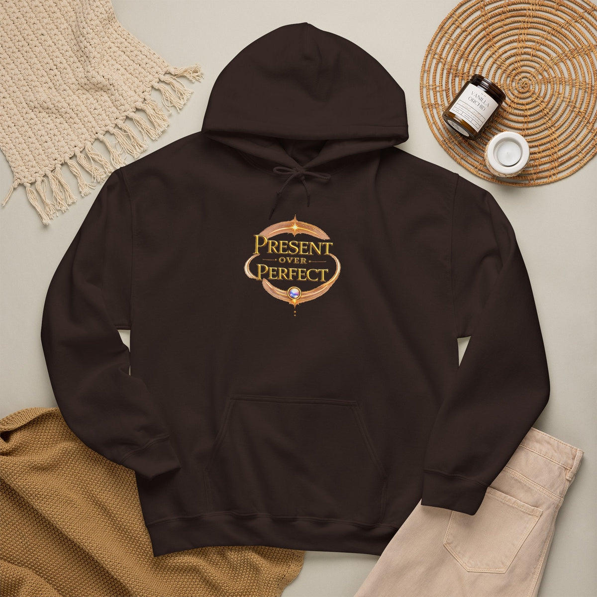 Present Over Perfect Hoodie — Inspirational Christian Faith Sweatshirt - AURA BY RS ®