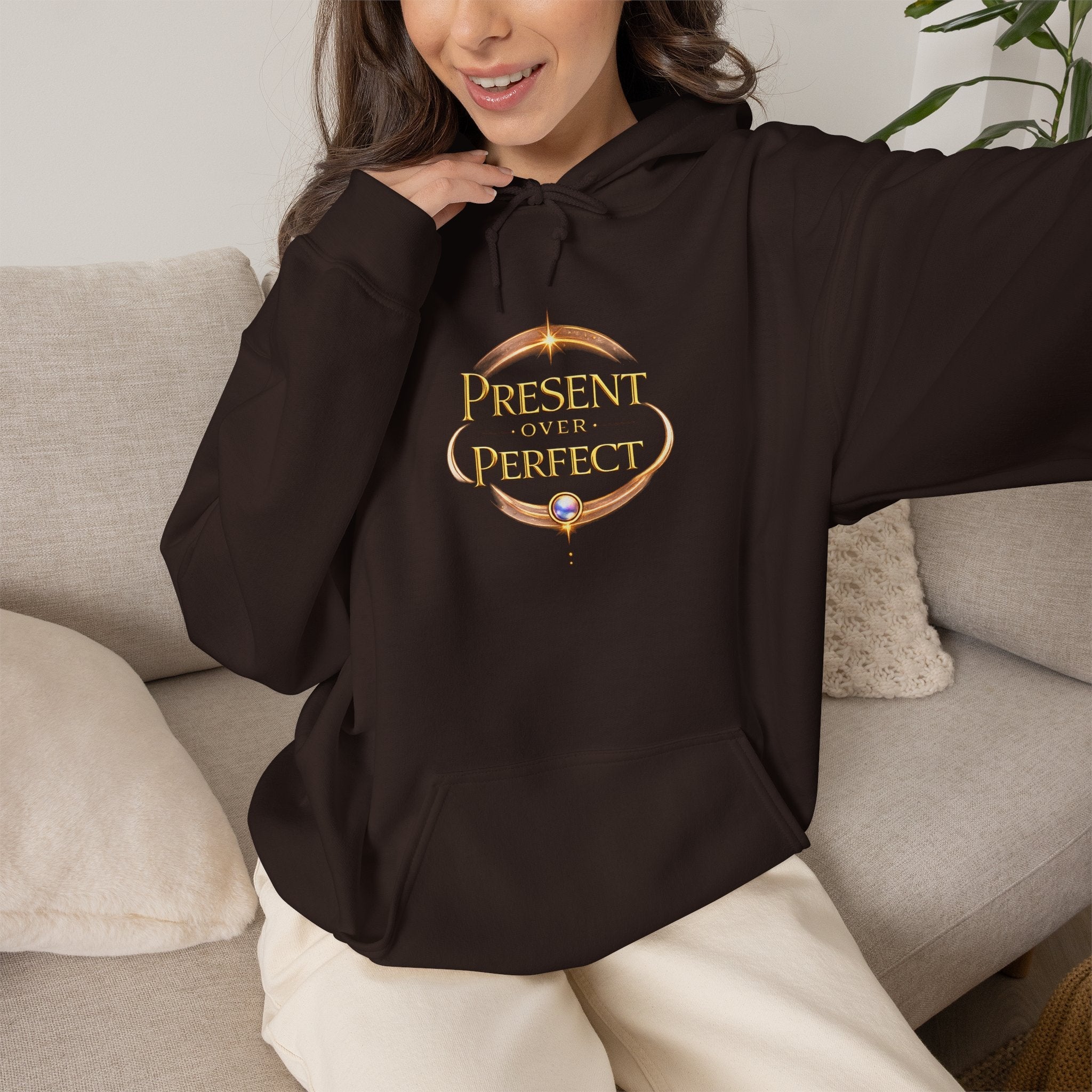 Present Over Perfect Hoodie — Inspirational Christian Faith Sweatshirt - AURA BY RS ®