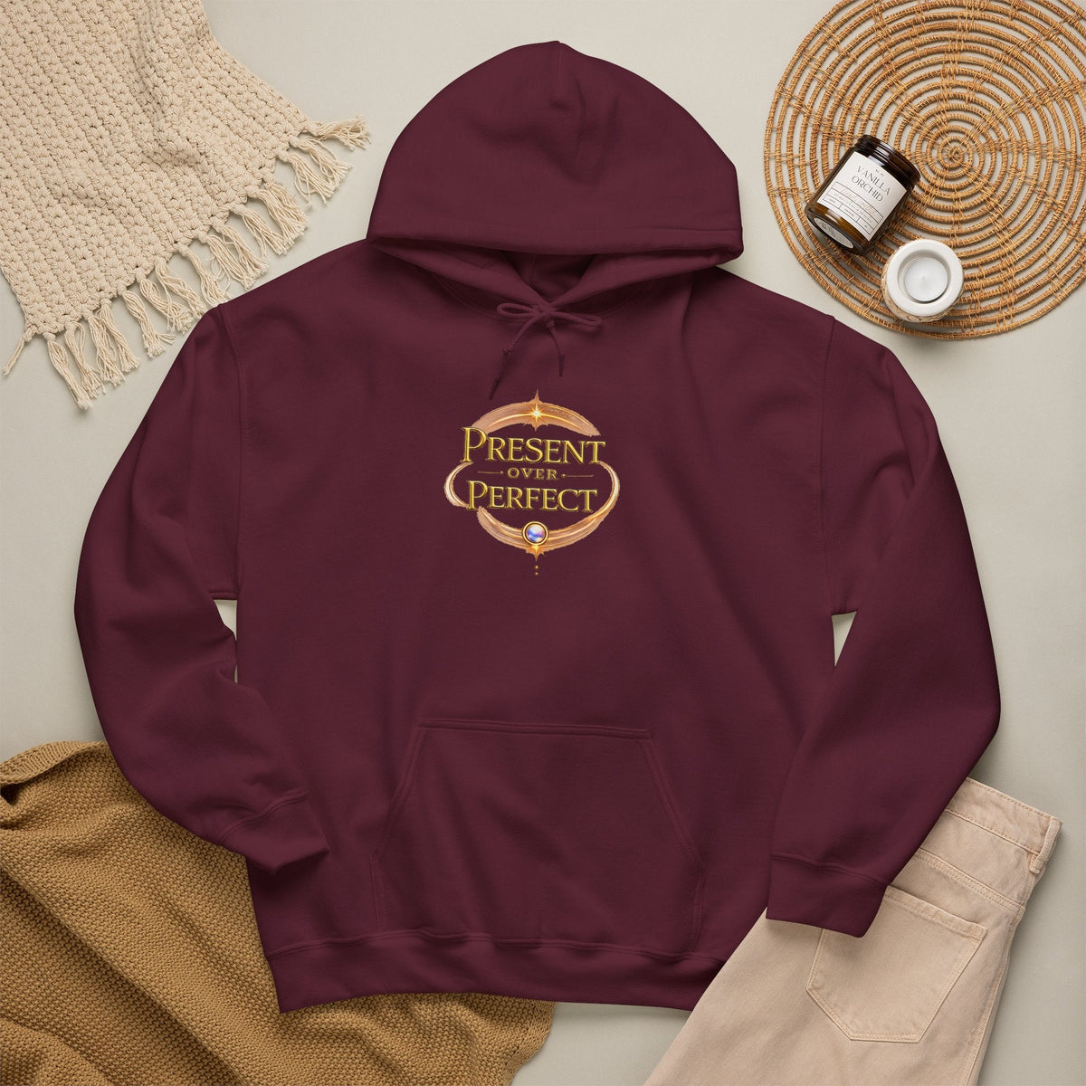 Present Over Perfect Hoodie — Inspirational Christian Faith Sweatshirt - AURA BY RS ®