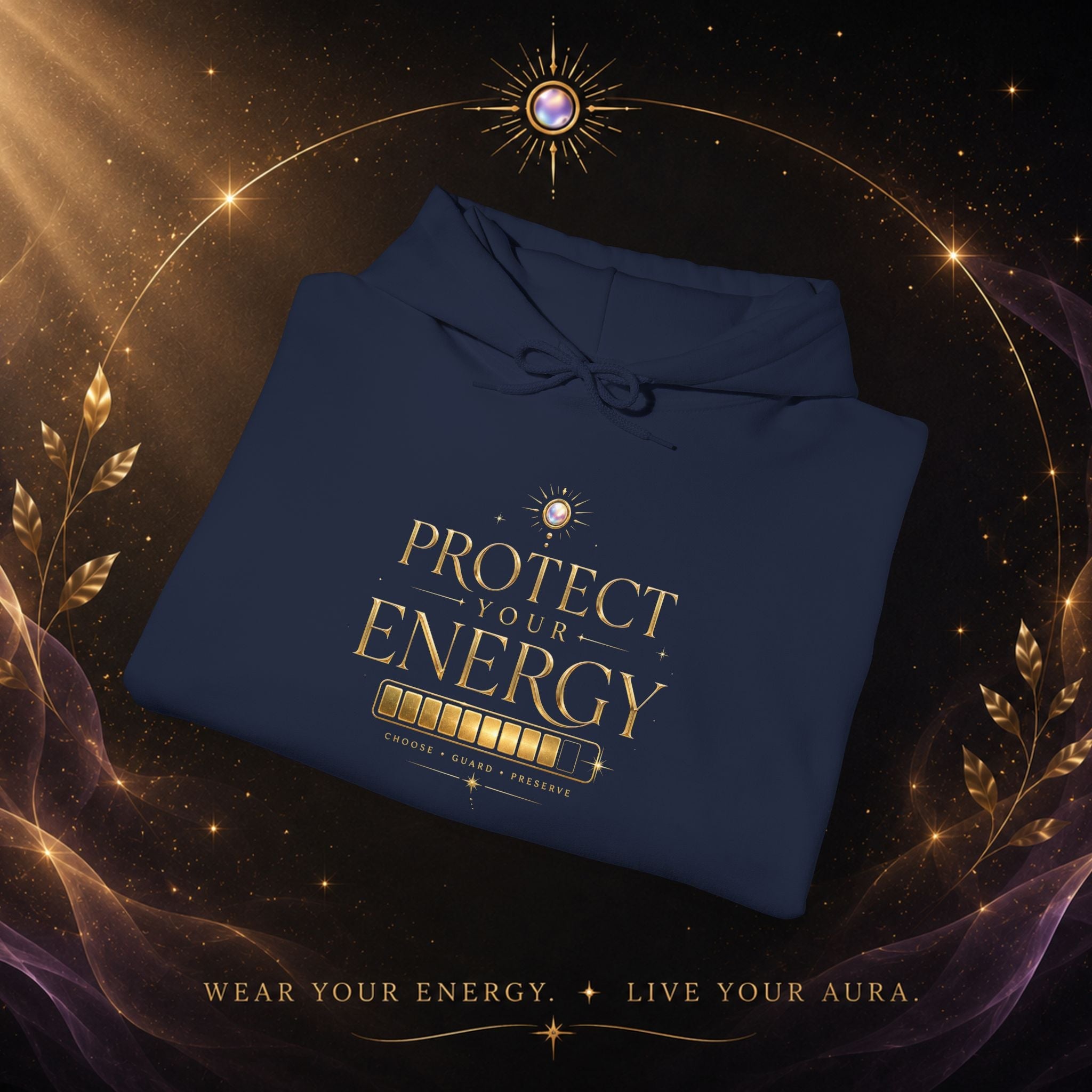 Protect Your Energy Hoodie — Minimal Gold Text Spiritual Wellness Sweatshirt - AURA BY RS ®