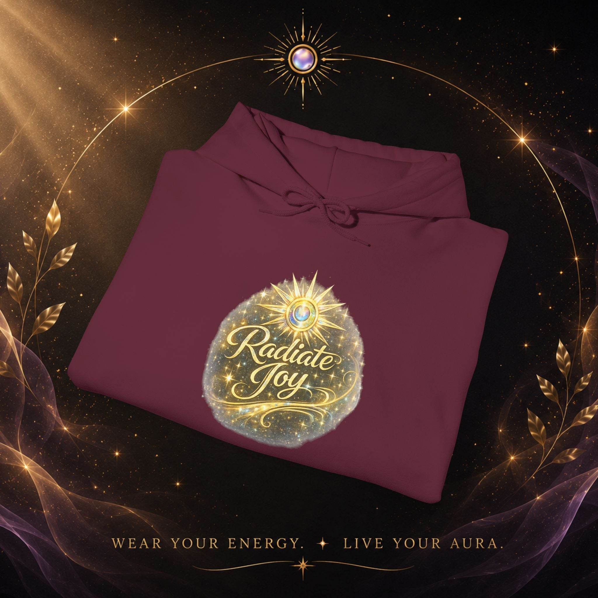Radiate Joy Hoodie – Inspirational Golden Sunburst Sweatshirt - AURA BY RS ®