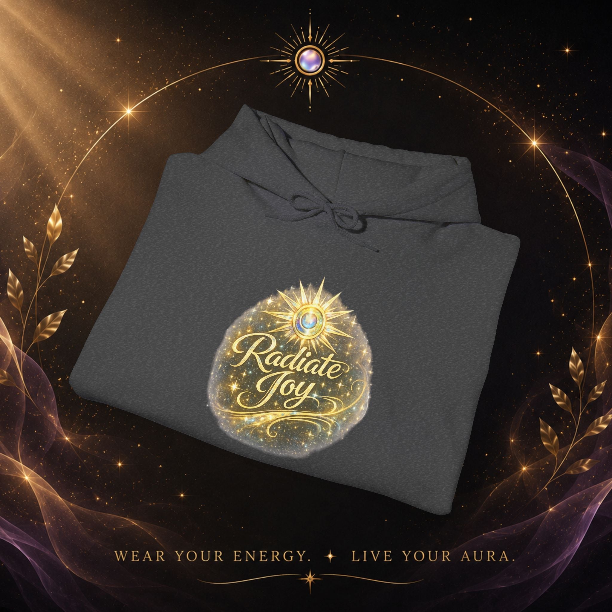 Radiate Joy Hoodie – Inspirational Golden Sunburst Sweatshirt - AURA BY RS ®