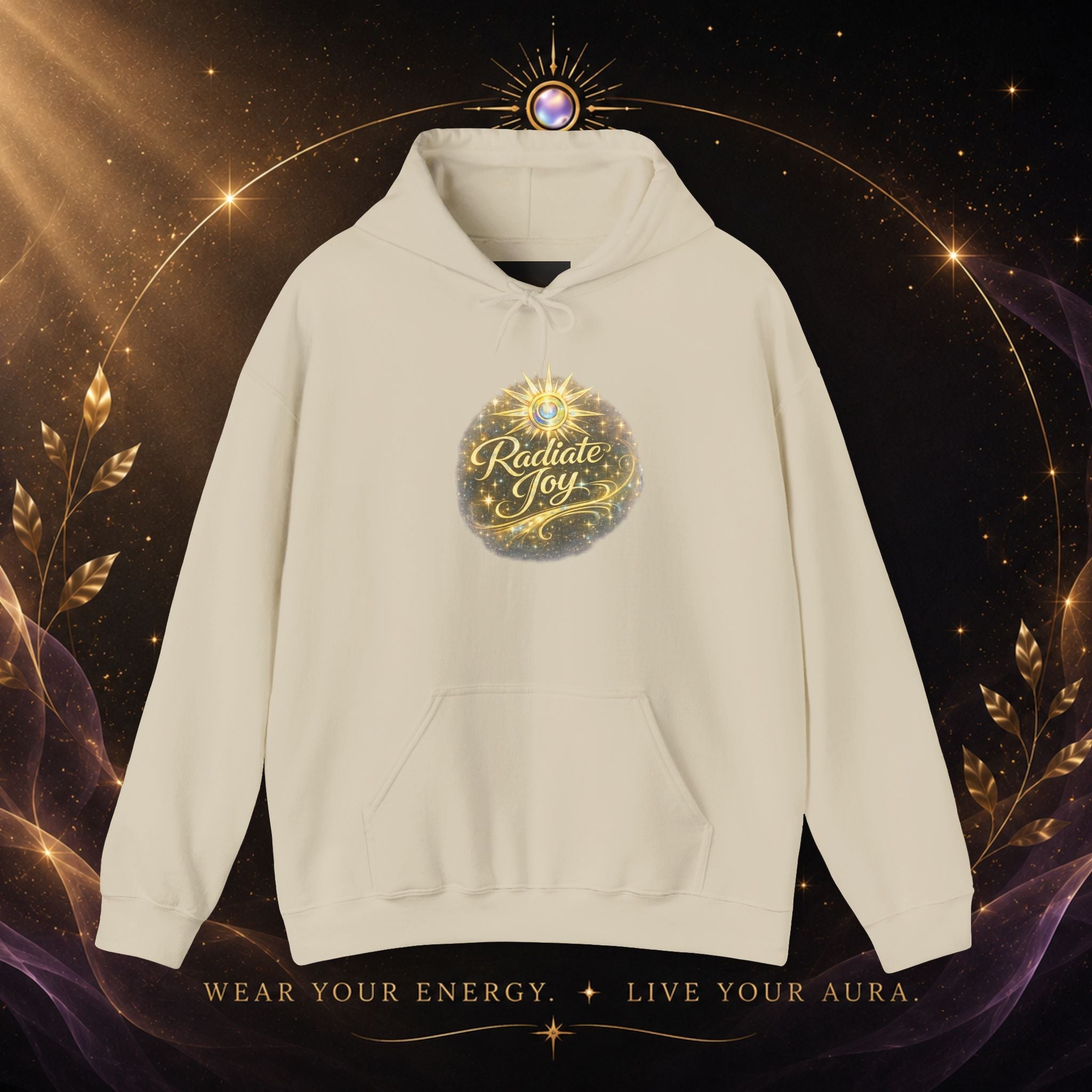 Radiate Joy Hoodie – Inspirational Golden Sunburst Sweatshirt - AURA BY RS ®