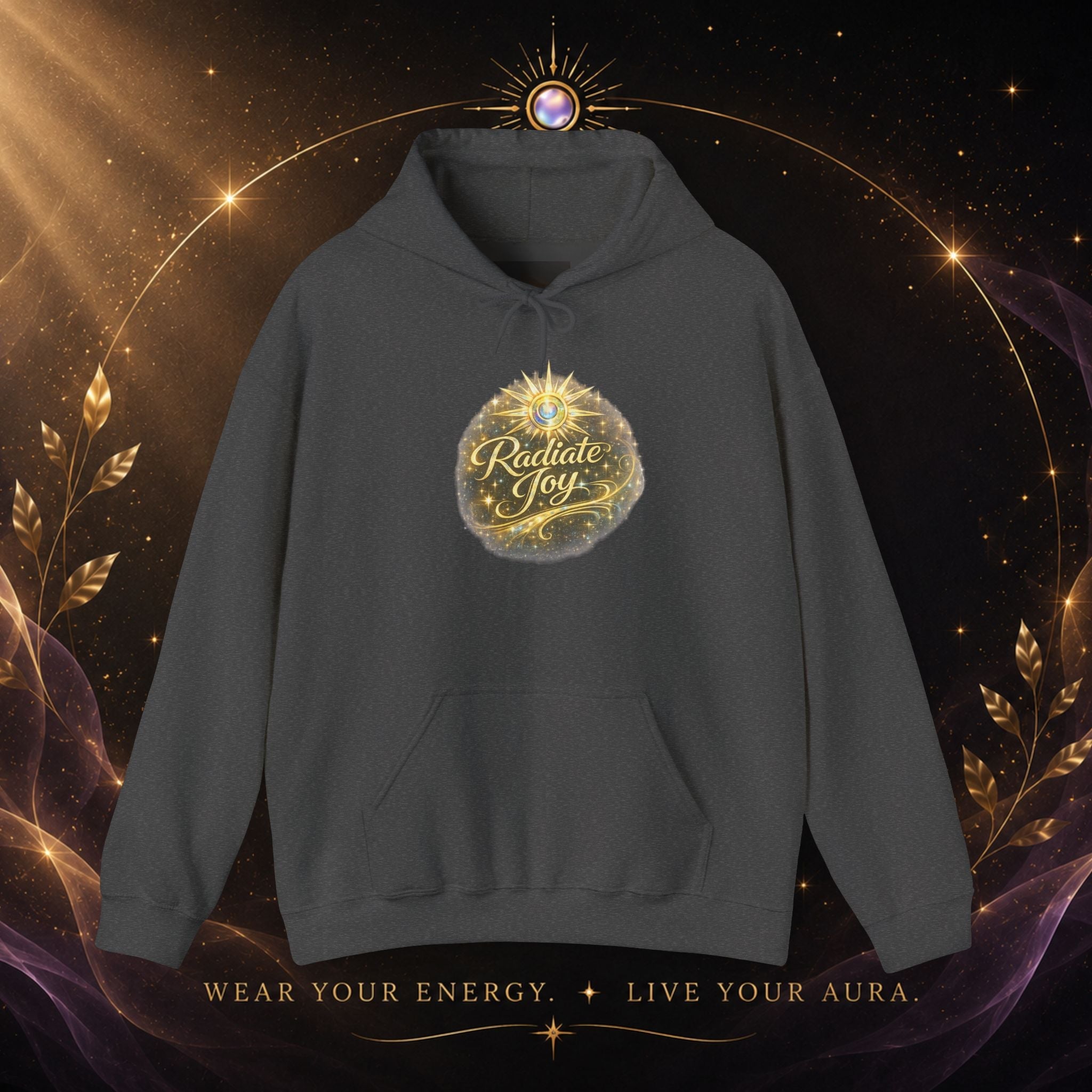 Radiate Joy Hoodie – Inspirational Golden Sunburst Sweatshirt - AURA BY RS ®