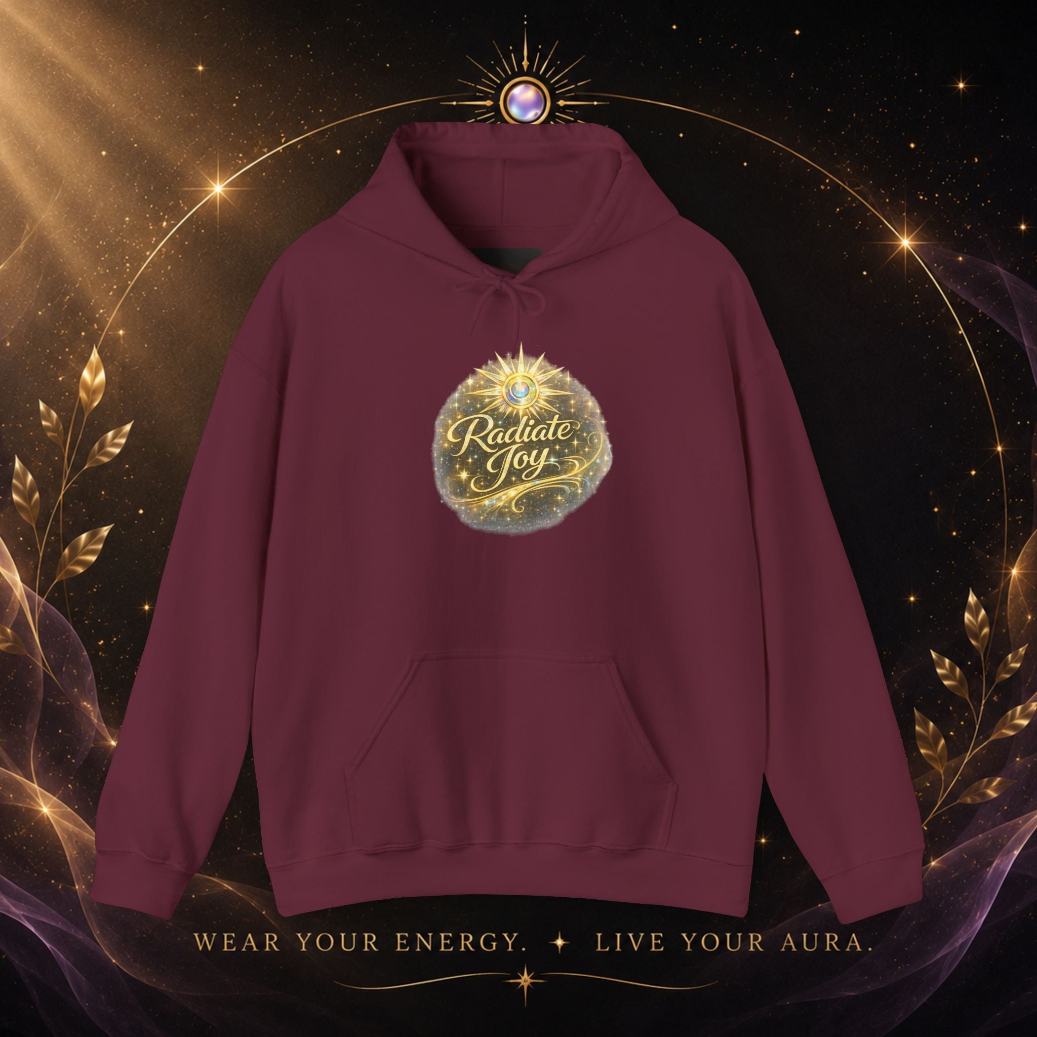 Radiate Joy Hoodie – Inspirational Golden Sunburst Sweatshirt - AURA BY RS ®