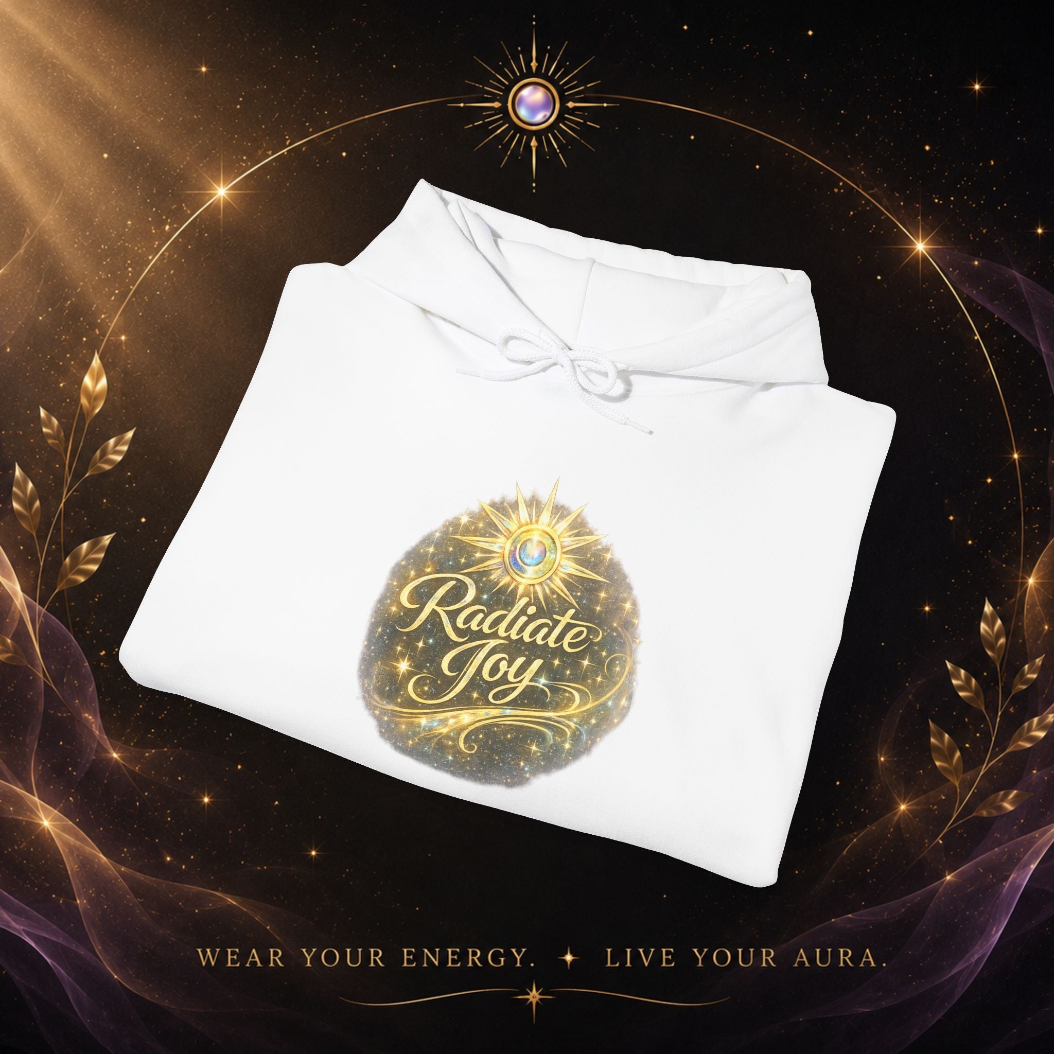 Radiate Joy Hoodie – Inspirational Golden Sunburst Sweatshirt - AURA BY RS ®