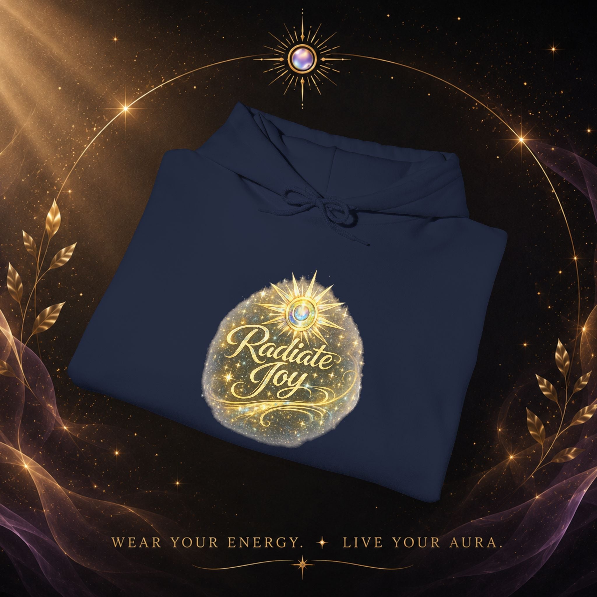 Radiate Joy Hoodie – Inspirational Golden Sunburst Sweatshirt - AURA BY RS ®