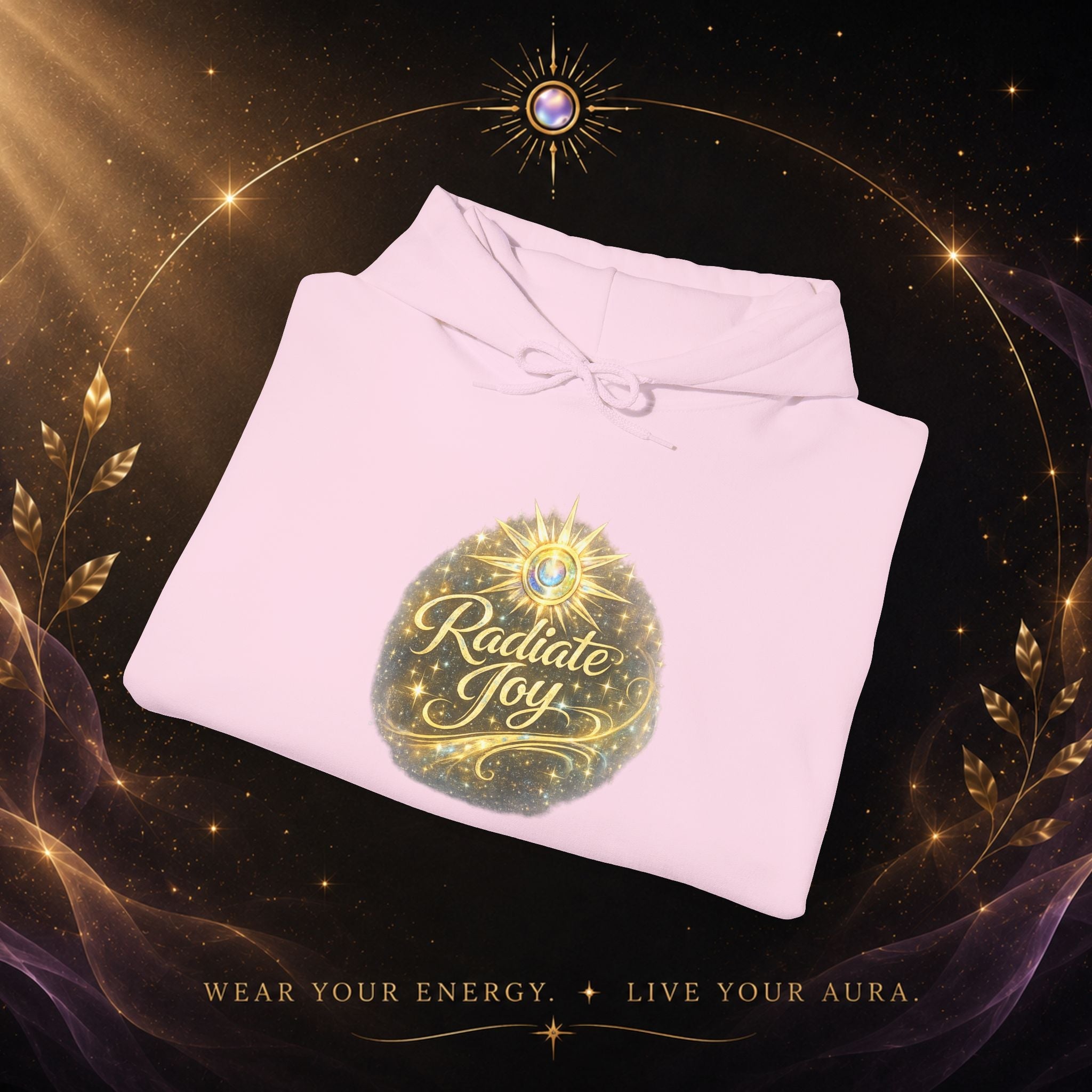 Radiate Joy Hoodie – Inspirational Golden Sunburst Sweatshirt - AURA BY RS ®
