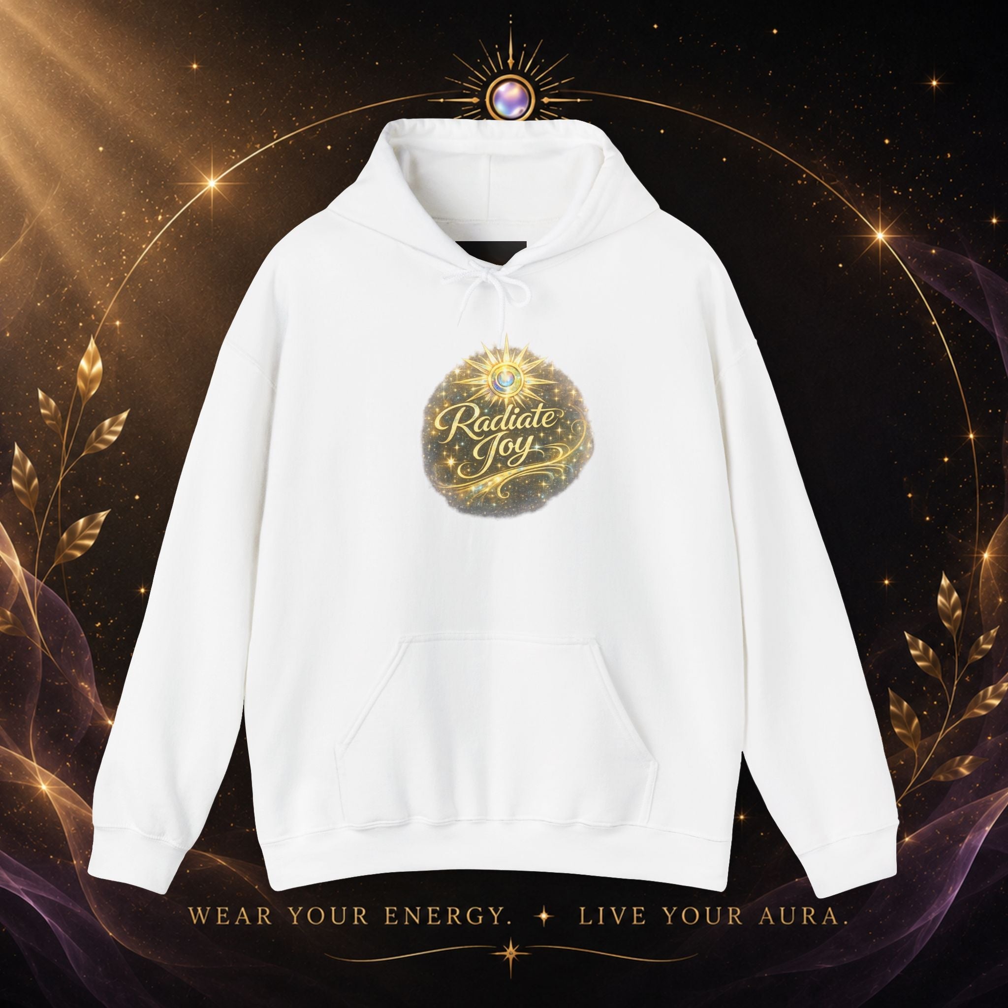 Radiate Joy Hoodie – Inspirational Golden Sunburst Sweatshirt - AURA BY RS ®