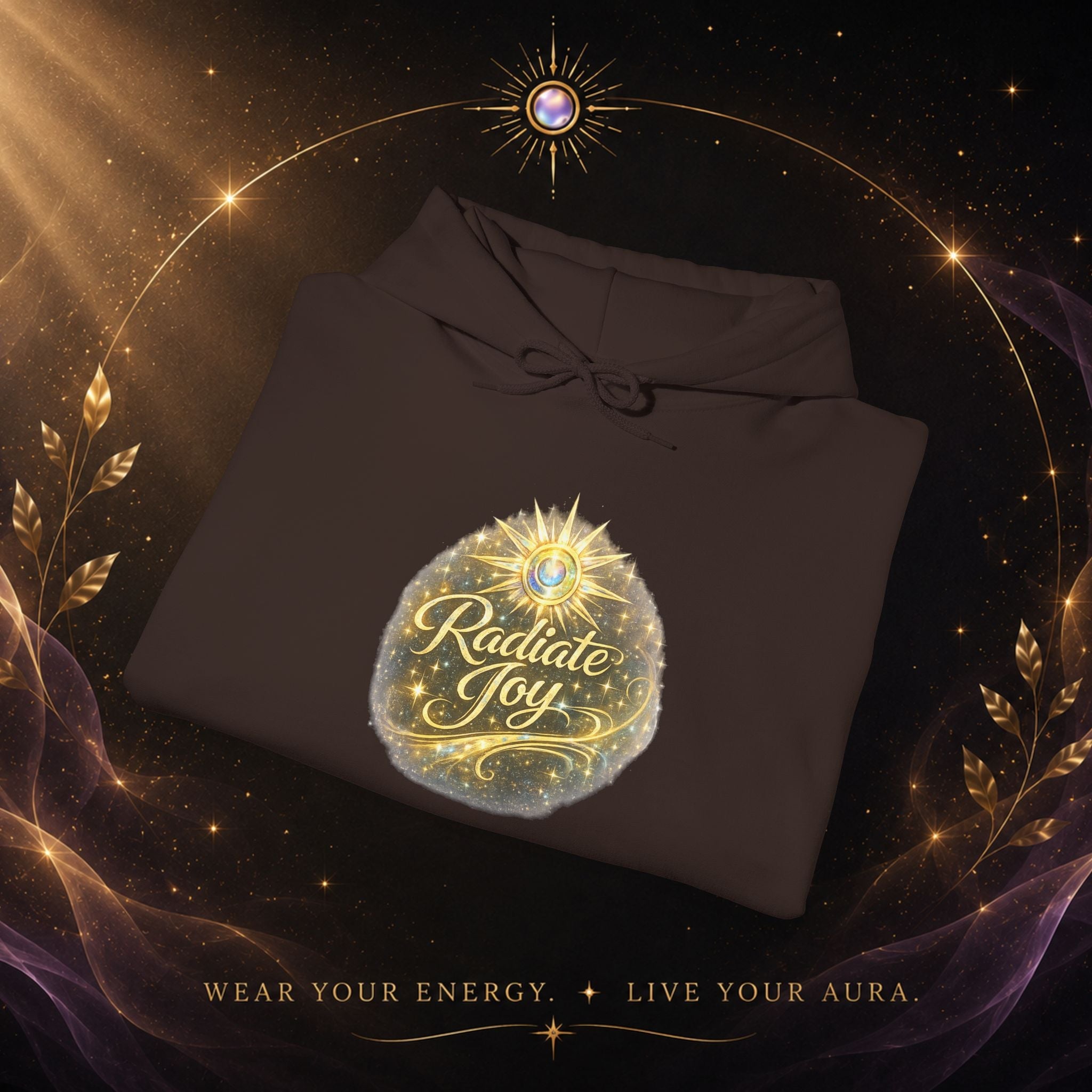 Radiate Joy Hoodie – Inspirational Golden Sunburst Sweatshirt - AURA BY RS ®