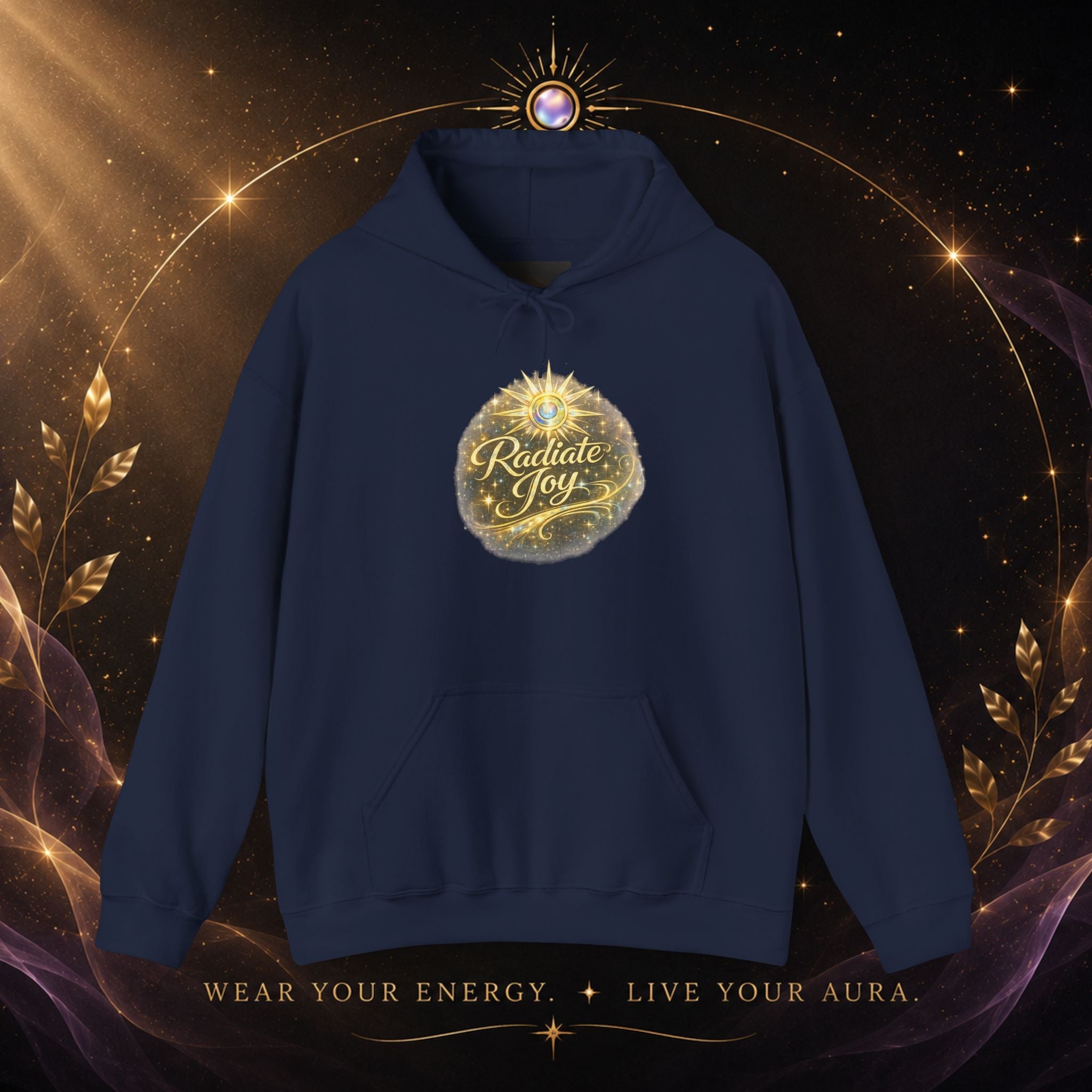 Radiate Joy Hoodie – Inspirational Golden Sunburst Sweatshirt - AURA BY RS ®