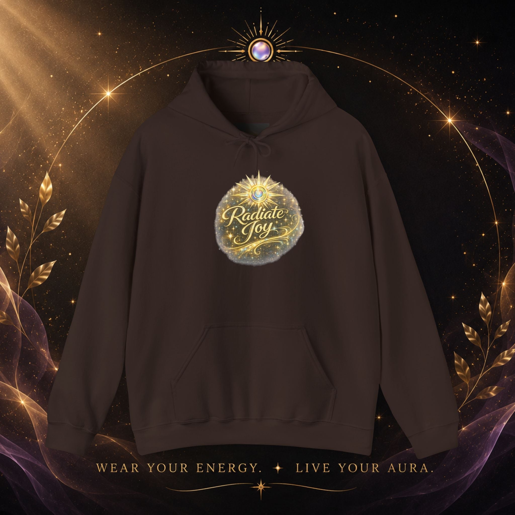 Radiate Joy Hoodie – Inspirational Golden Sunburst Sweatshirt - AURA BY RS ®