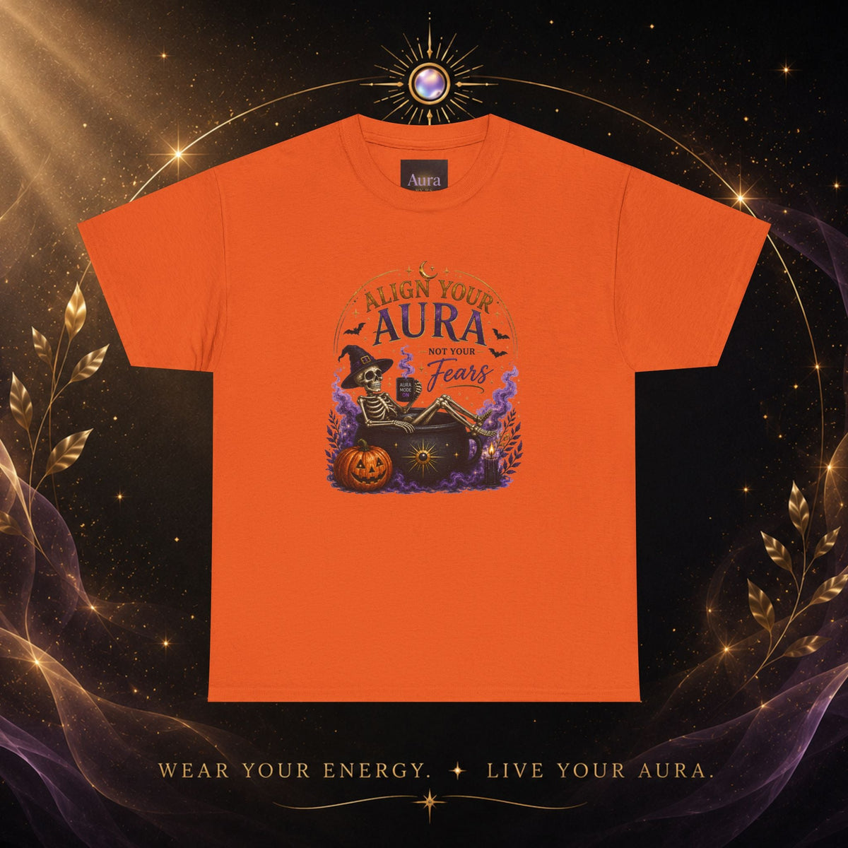 Skeleton Tee — "Align Your Aura, Not Your Fears" Halloween Graphic T-Shirt - AURA BY RS ®