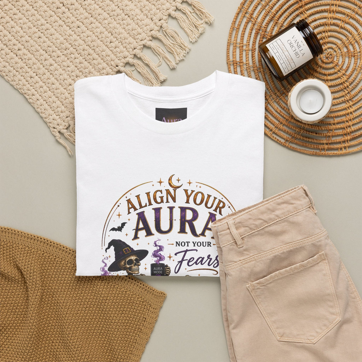 Skeleton Tee — "Align Your Aura, Not Your Fears" Halloween Graphic T-Shirt - AURA BY RS ®