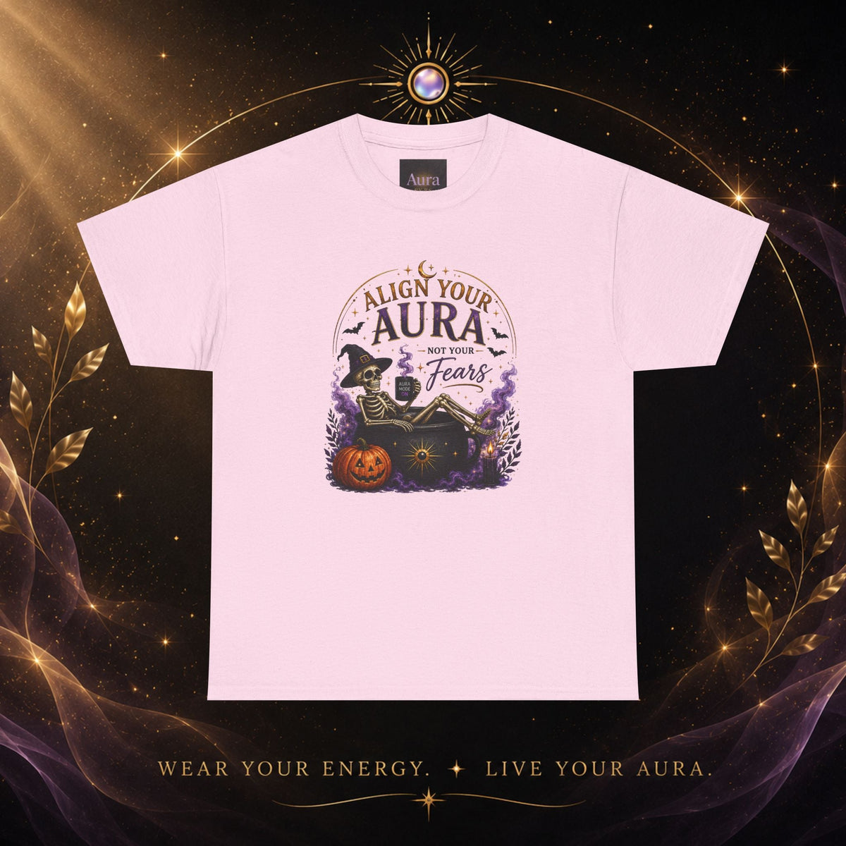 Skeleton Tee — "Align Your Aura, Not Your Fears" Halloween Graphic T-Shirt - AURA BY RS ®