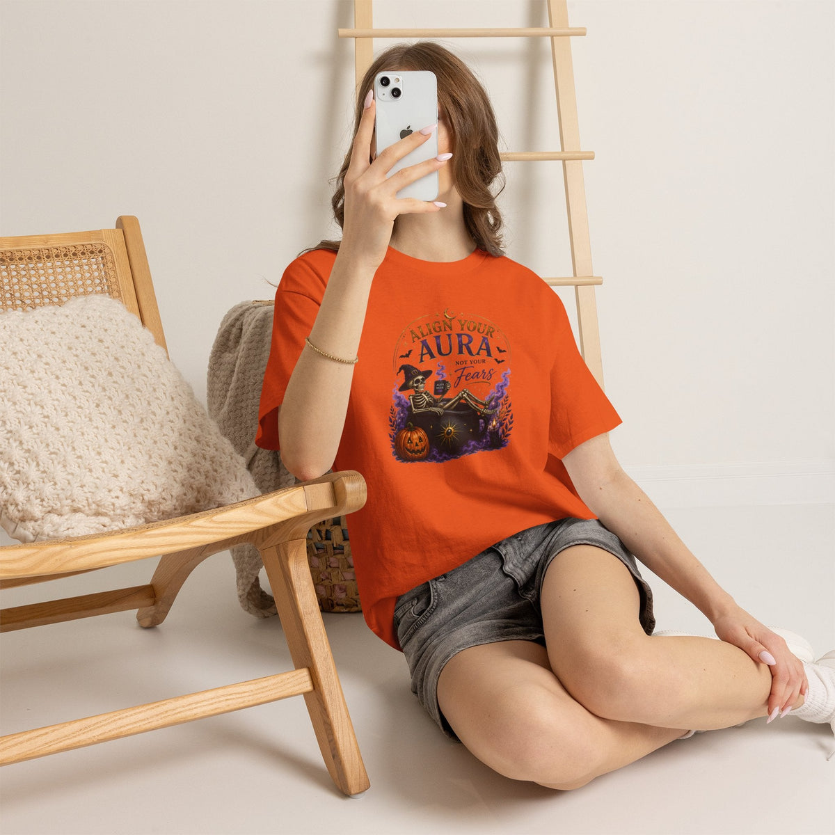 Skeleton Tee — "Align Your Aura, Not Your Fears" Halloween Graphic T-Shirt - AURA BY RS ®