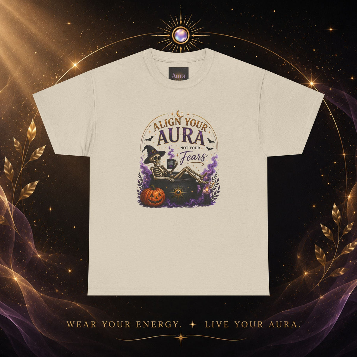 Skeleton Tee — "Align Your Aura, Not Your Fears" Halloween Graphic T-Shirt - AURA BY RS ®