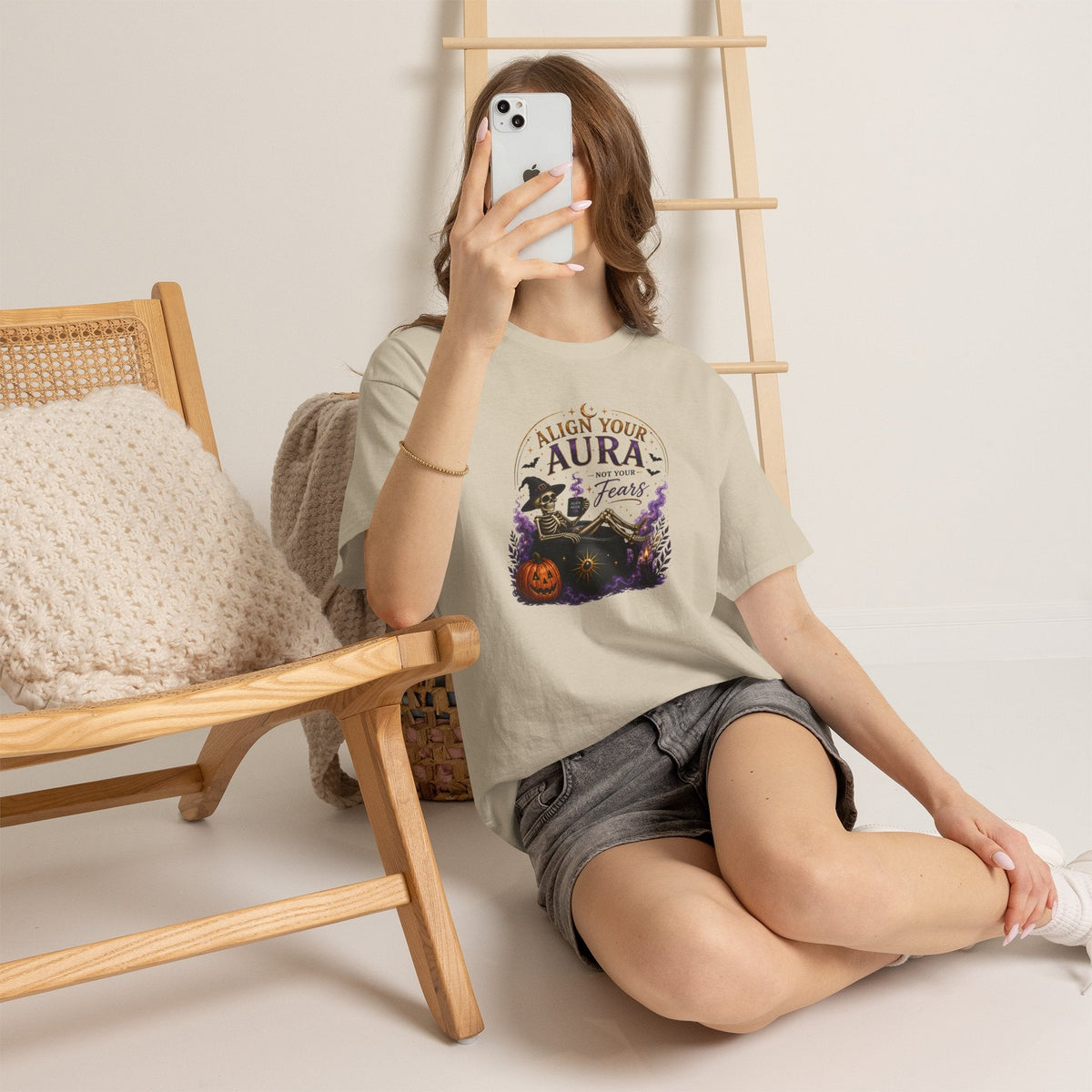 Skeleton Tee — "Align Your Aura, Not Your Fears" Halloween Graphic T-Shirt - AURA BY RS ®