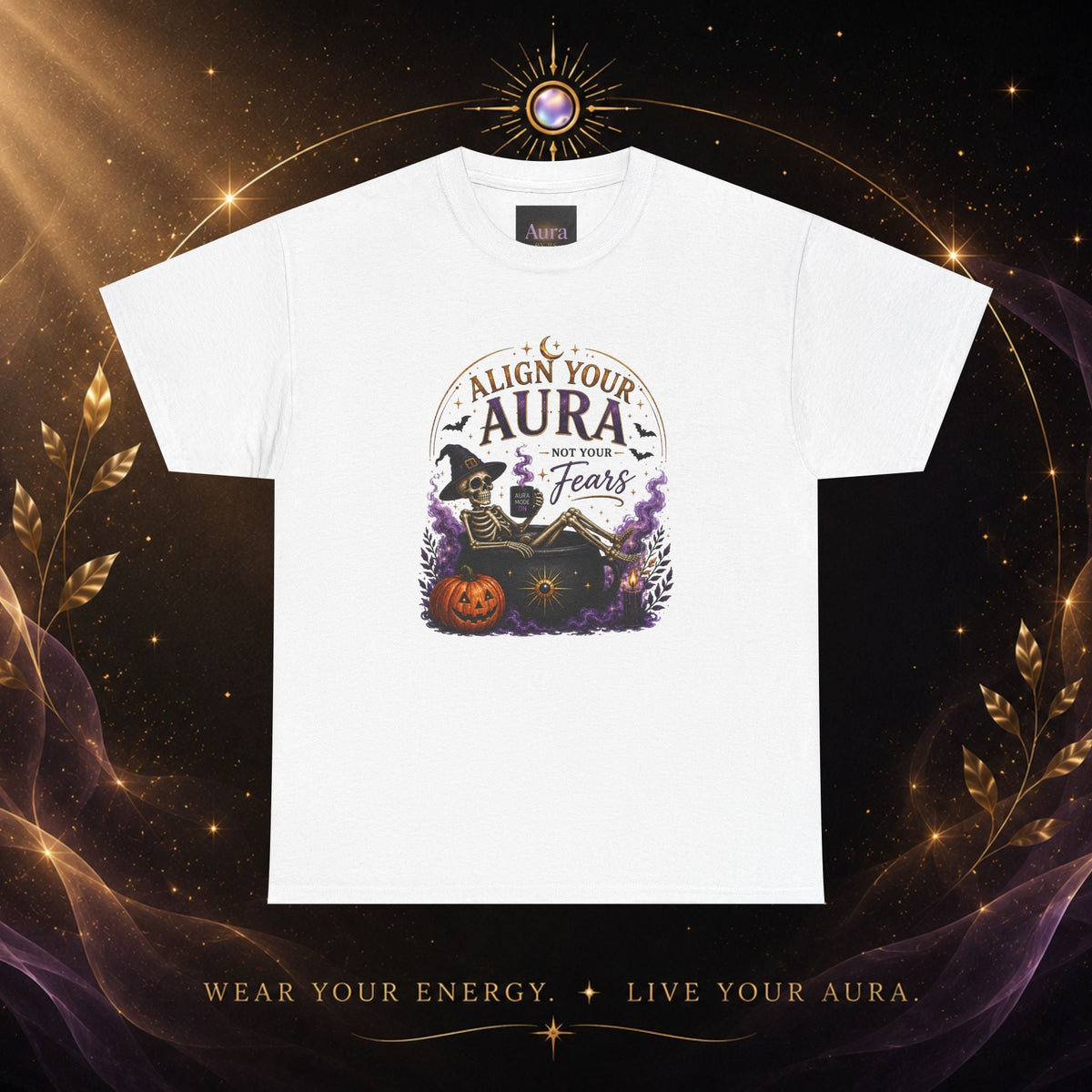 Skeleton Tee — "Align Your Aura, Not Your Fears" Halloween Graphic T-Shirt - AURA BY RS ®