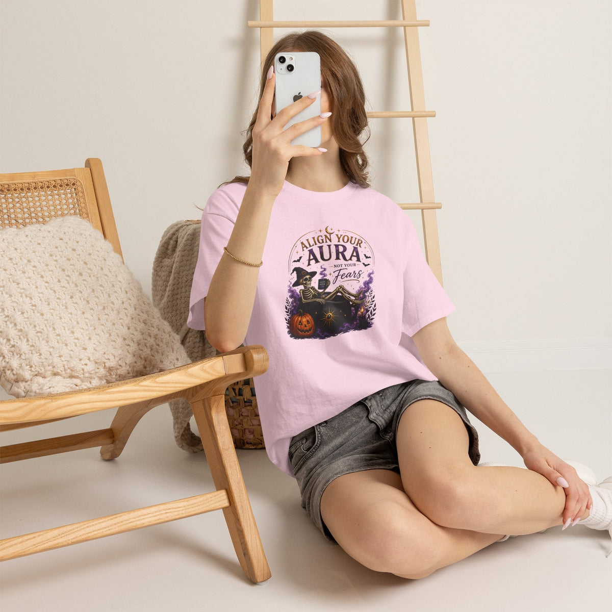 Skeleton Tee — "Align Your Aura, Not Your Fears" Halloween Graphic T-Shirt - AURA BY RS ®
