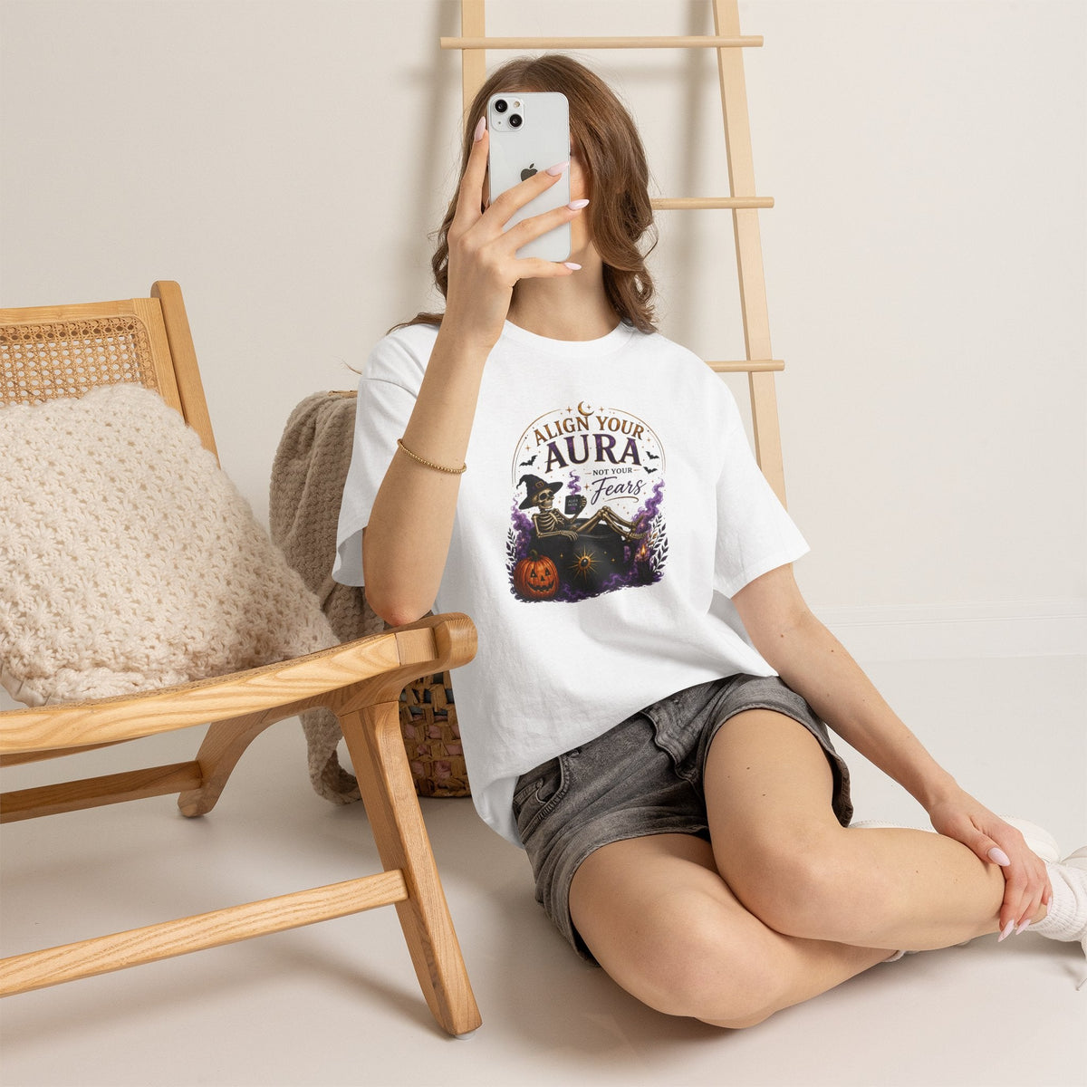 Skeleton Tee — "Align Your Aura, Not Your Fears" Halloween Graphic T-Shirt - AURA BY RS ®