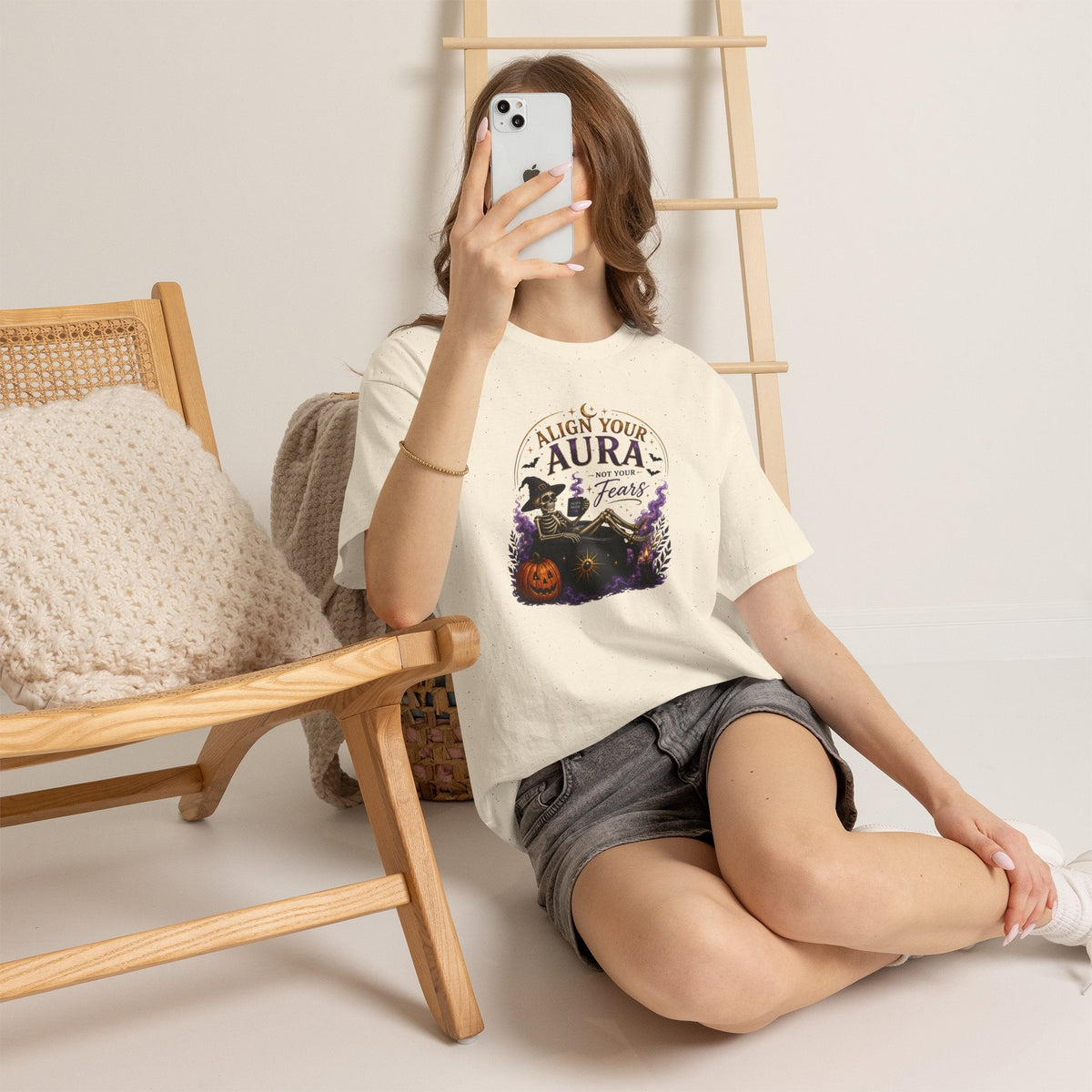 Skeleton Tee — "Align Your Aura, Not Your Fears" Halloween Graphic T-Shirt - AURA BY RS ®