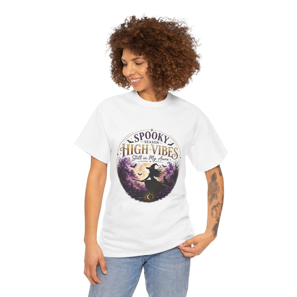 Spooky Season High Vibes Tee — Halloween Witch Moon Graphic Shirt - AURA BY RS ®