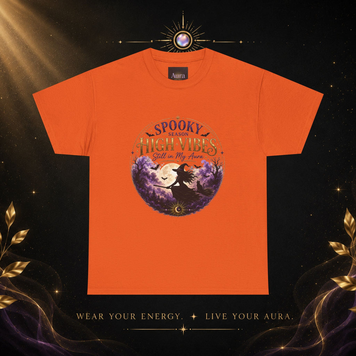 Spooky Season High Vibes Tee — Halloween Witch Moon Graphic Shirt - AURA BY RS ®