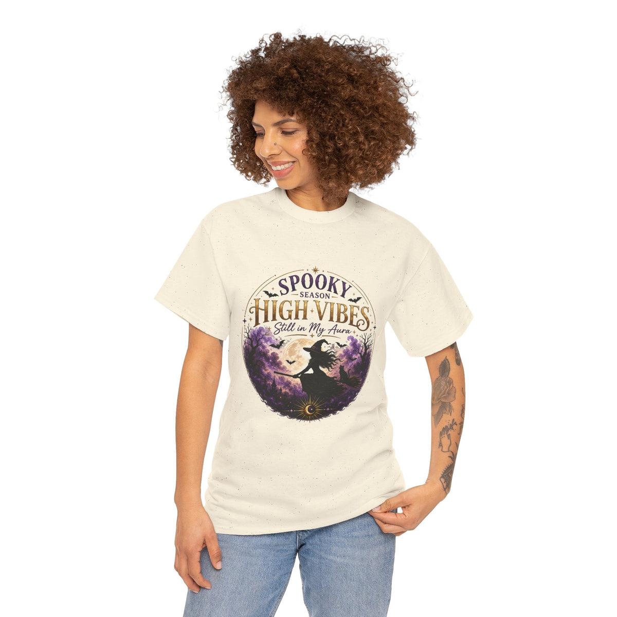 Spooky Season High Vibes Tee — Halloween Witch Moon Graphic Shirt - AURA BY RS ®