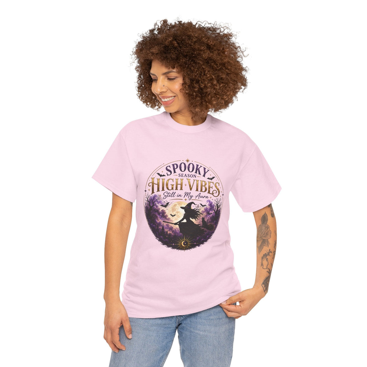 Spooky Season High Vibes Tee — Halloween Witch Moon Graphic Shirt - AURA BY RS ®