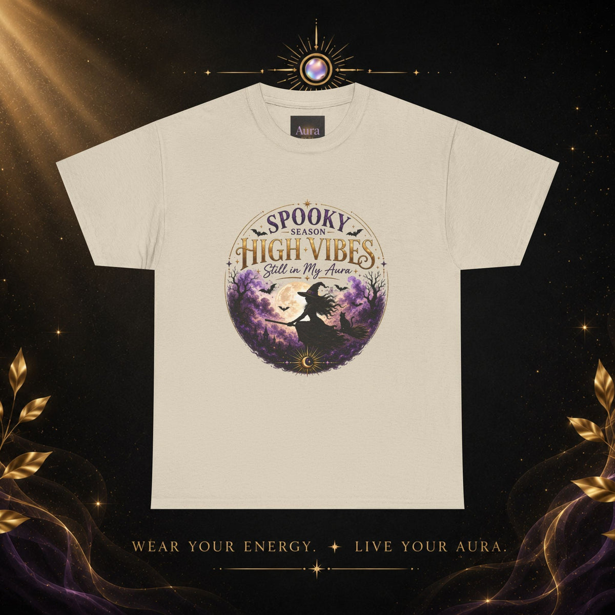 Spooky Season High Vibes Tee — Halloween Witch Moon Graphic Shirt - AURA BY RS ®